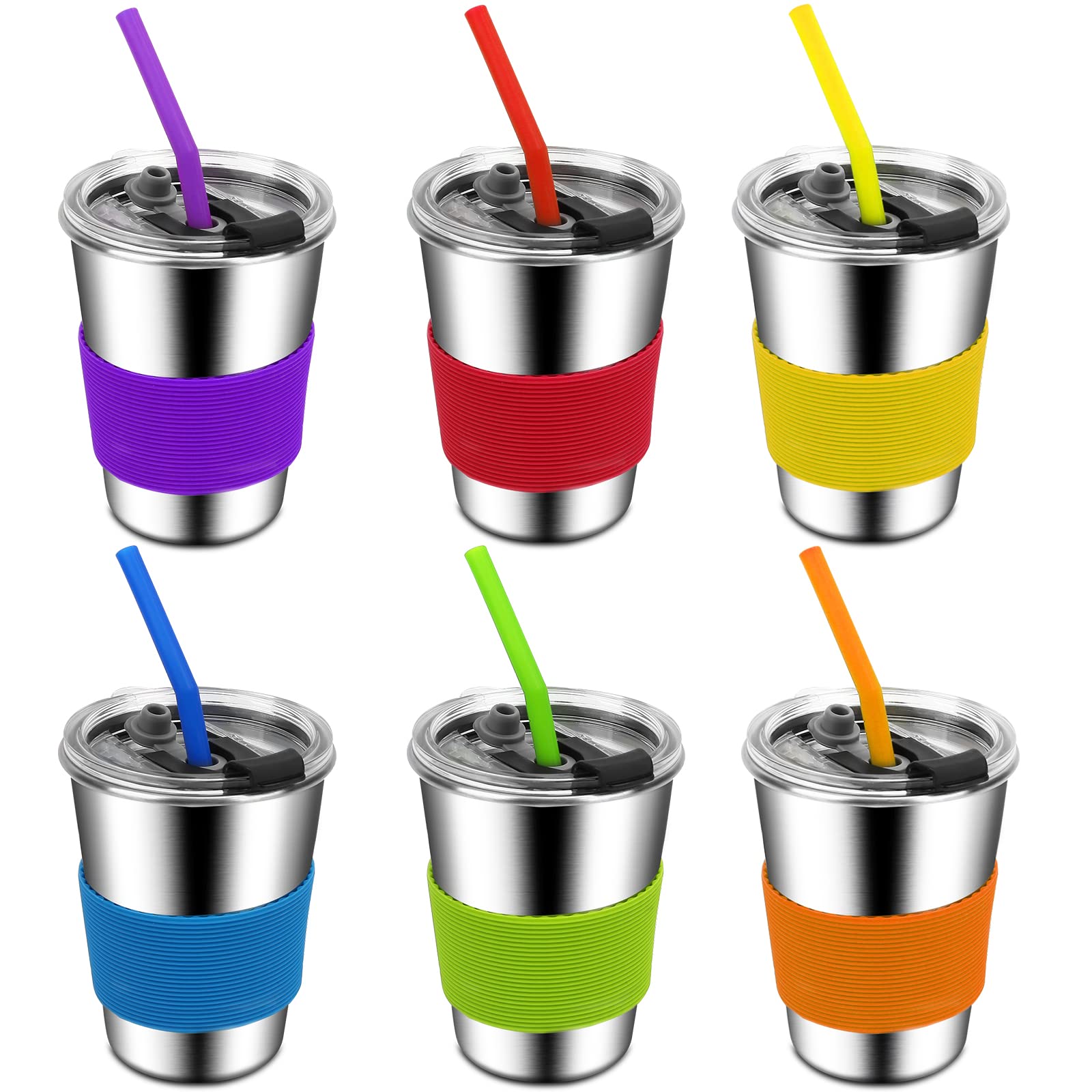Shineme Kids Cups With Straws And Lids, 12Oz Spill Proof Toddle Straw Cups With Sleeves, Reusable Water Tumbler For Children & A