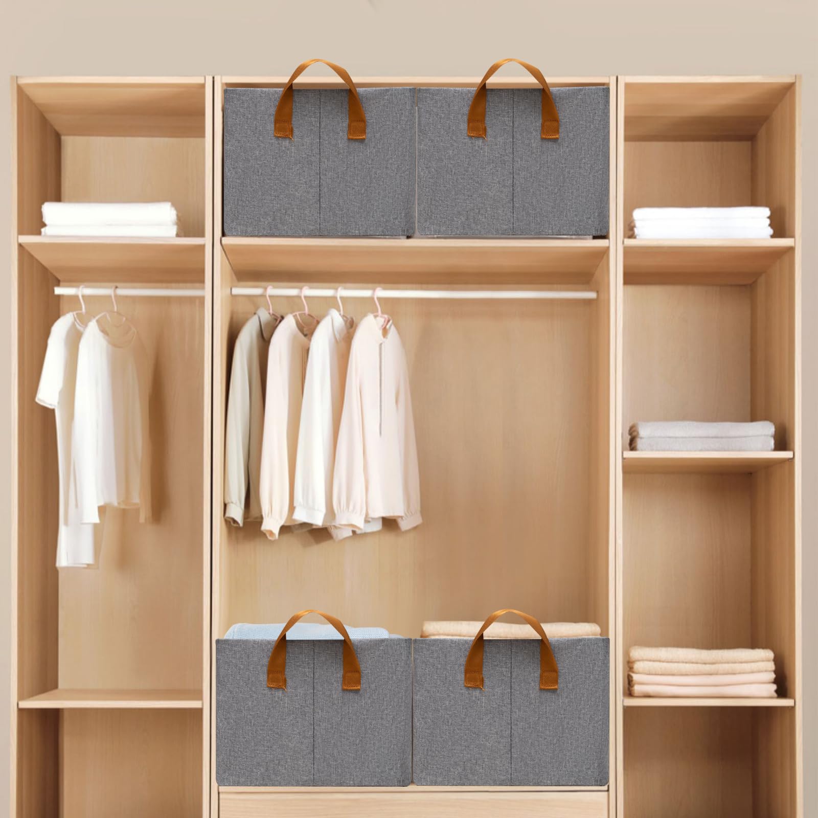 Closet Cloth Storage Bins For Shelves,6 Pack Storage Baskets For Shelves, Medium Linen Bins For Closet Organization With Handles