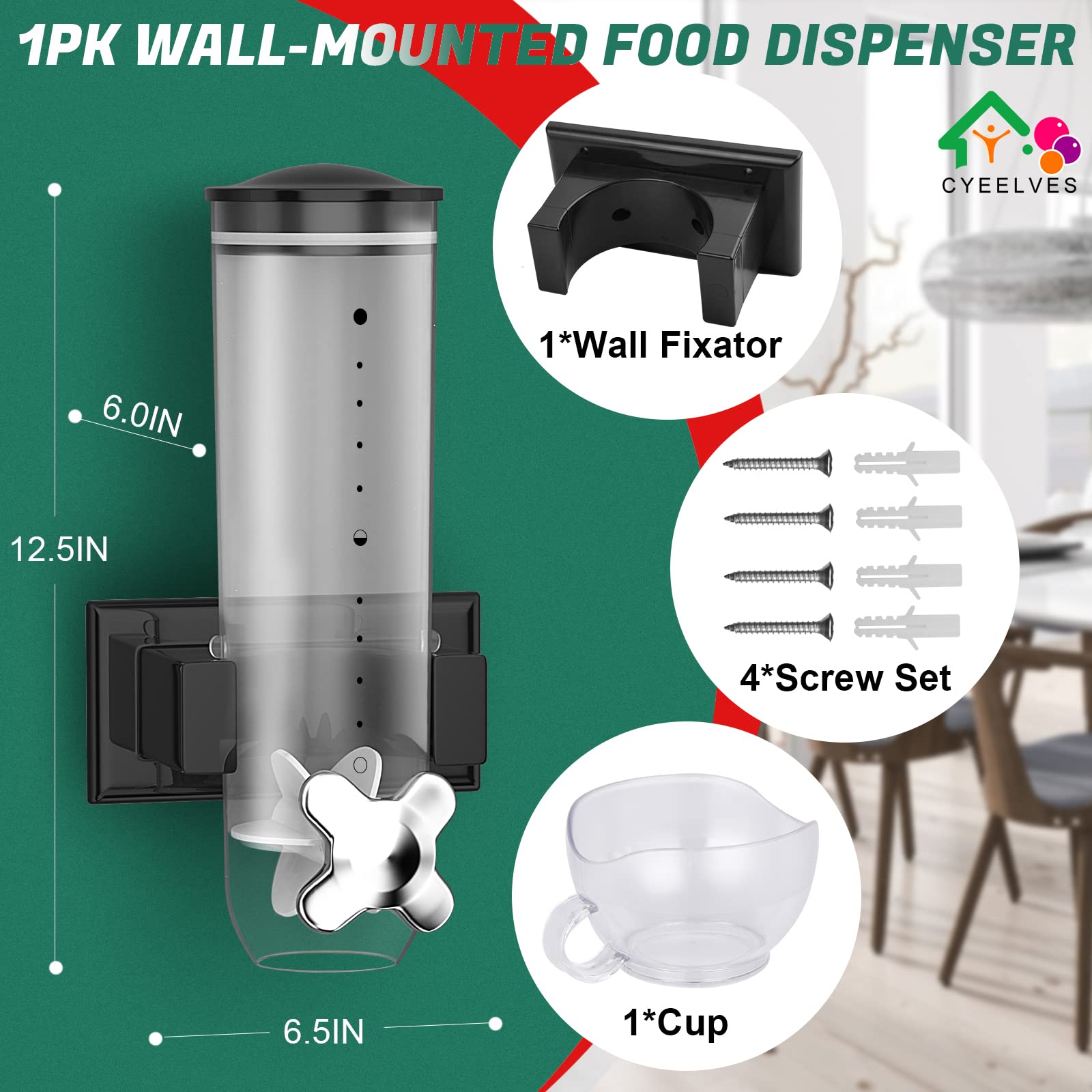 Cereal Dispenser, Food Dispenser Wall Mounted, Grain Dispenser Storage Containers With Cup, Single Control Candy Dispenser For S