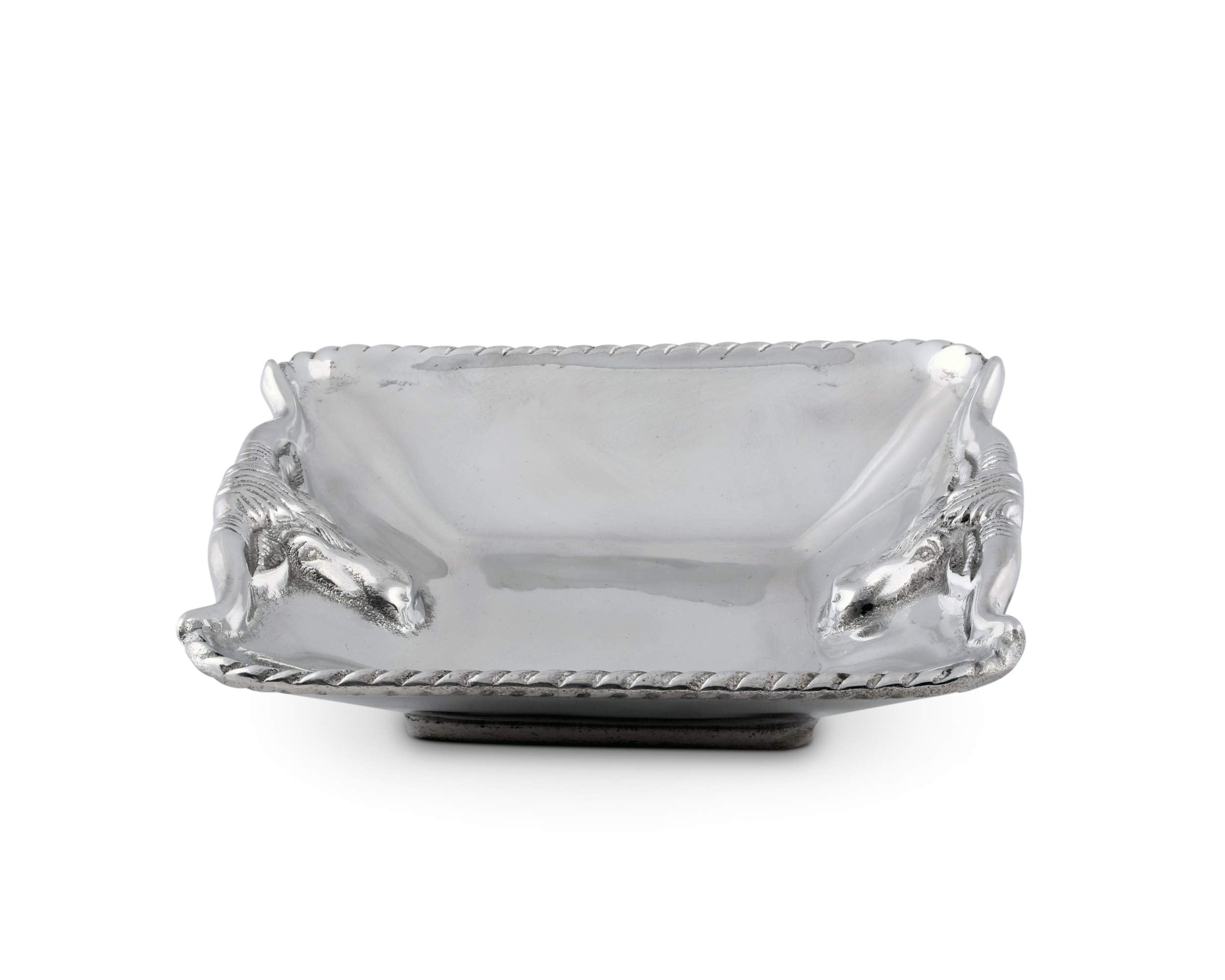 Arthur Court Designs Aluminum Longhorn Steer Texas Horn Nut Candy Sauce Serving Bowl Square 6.5 Inch Diameter