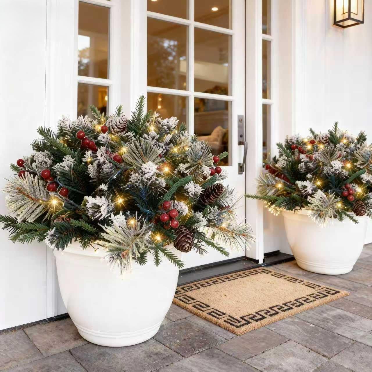 Christmas Planter Filler with Lights, Pre-Lit Faux Holiday Planters Battery Operated Christmas Pot Filler with Multi-Color LED L