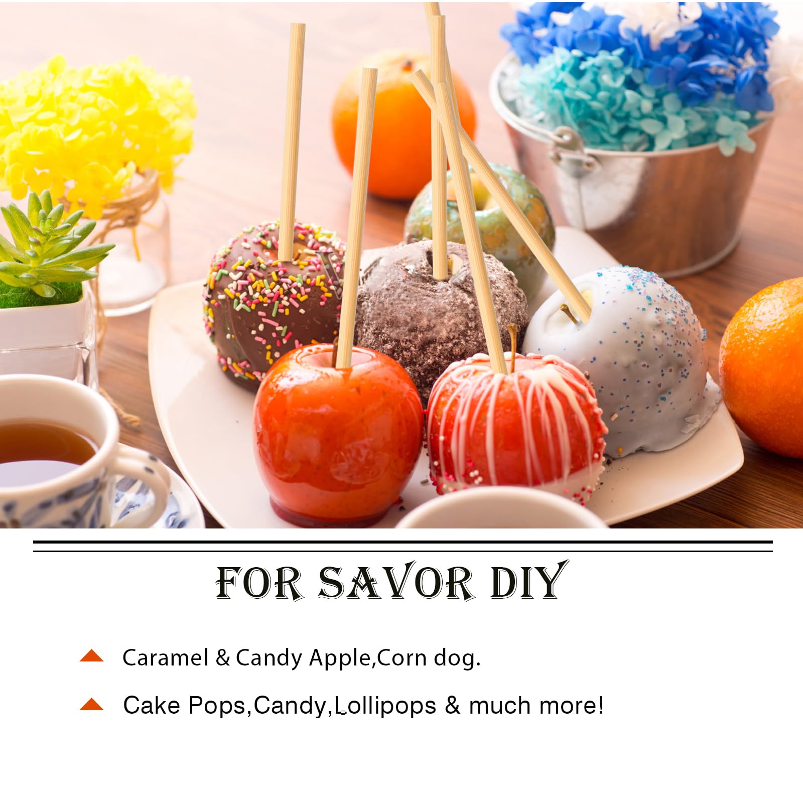 Hiyalot Candy Making Skewer Sticks 6 Inch - Natural Birch Wooden - Perfect For Cotton Candy, Caramel Apples, Cake Pops, And More