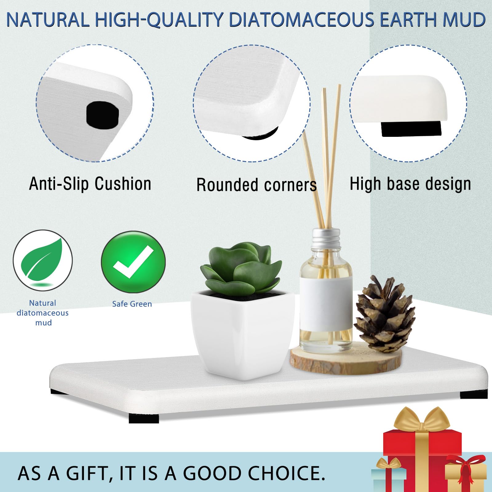 4Pcs Water Absorbing Stone Tray, Quick Drying Diatomite Stone Sink Tray, Water Absorbent Stone Coasters For Bathroom Counter, Ki