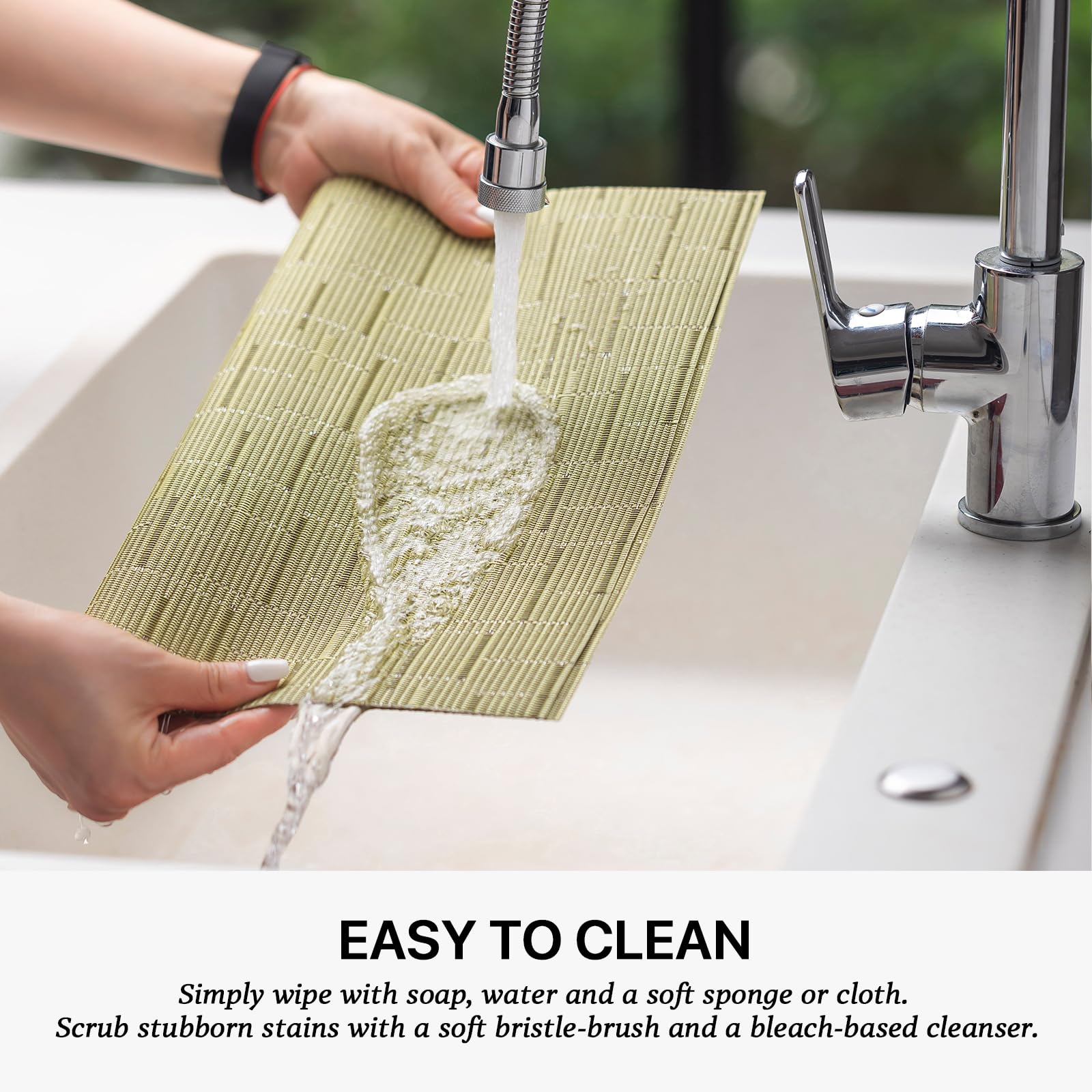 Lexmore Pvc Woven Placemats 6 Pcs Wipeable Indoor/Outdoor Table Mats Washable Vinyl Place Mats For Dining Table, Set Of 6-Pea Gr