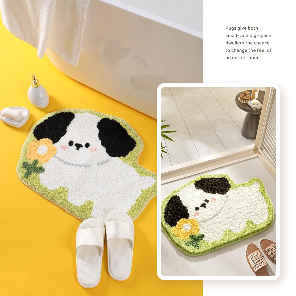 Molesun Dog Bathroom Rug Animal Bath Mat, Non-Slip Soft Shower Rug Microfiber Cute Bath Rug For Kids, Water Absorbent Thick Shag