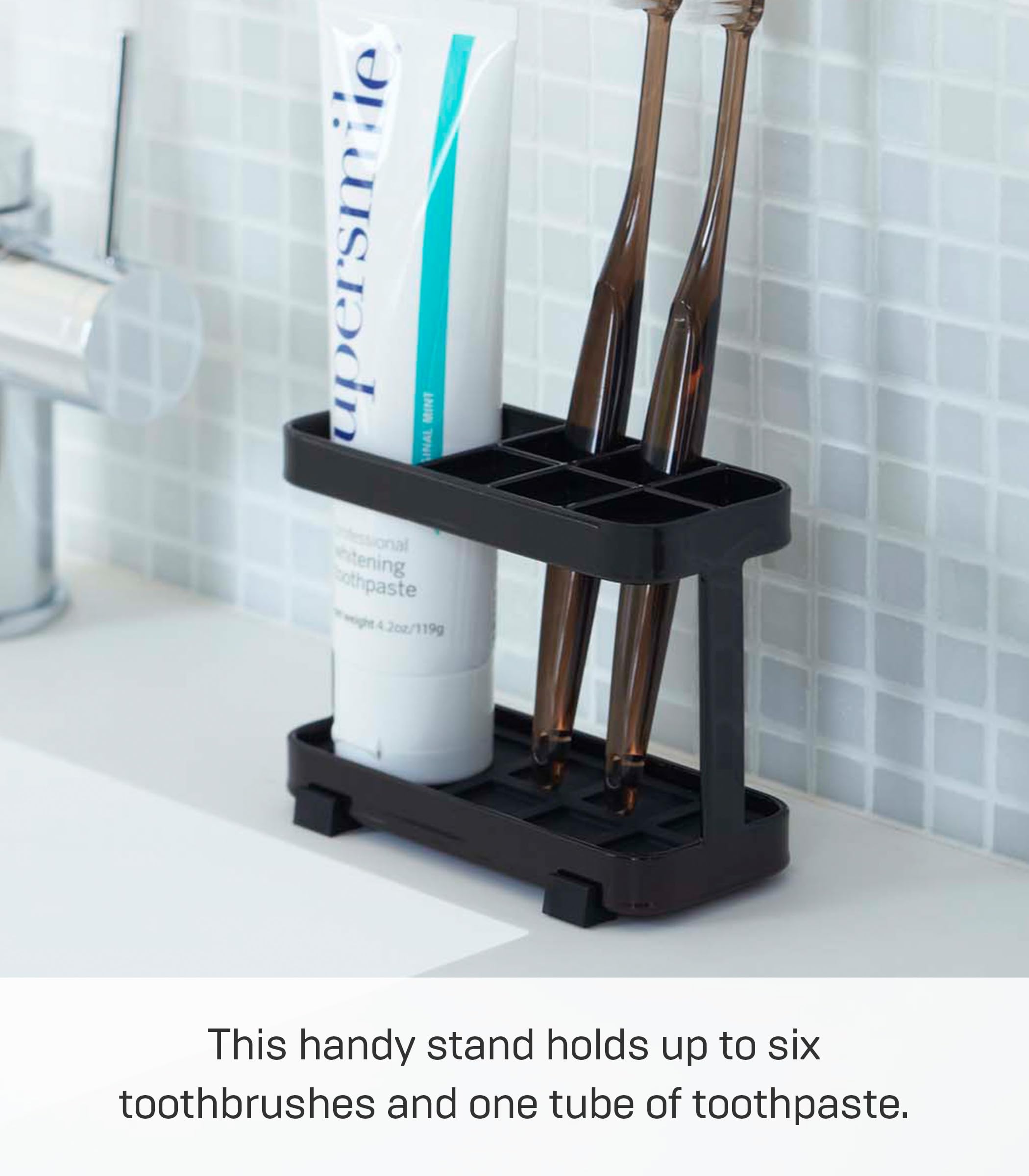 YAMAZAKI home 6803 Toothbrush and Toothpaste Holder for Bathroom Countertop  One Size  Black