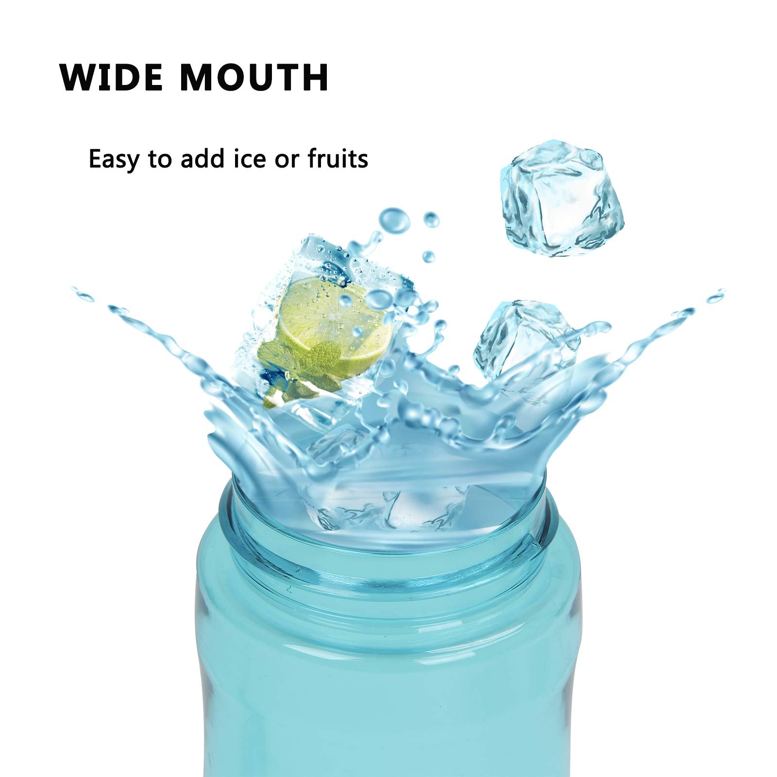 DEARART 26oz Sky Blue Water Bottle Without Straw Wide Mouth  AUTOSEAL BPA FREE Leakproof Clear Bottle Has Handle  Easy Carried  Suit School Office Gym Yoga Sports etc.