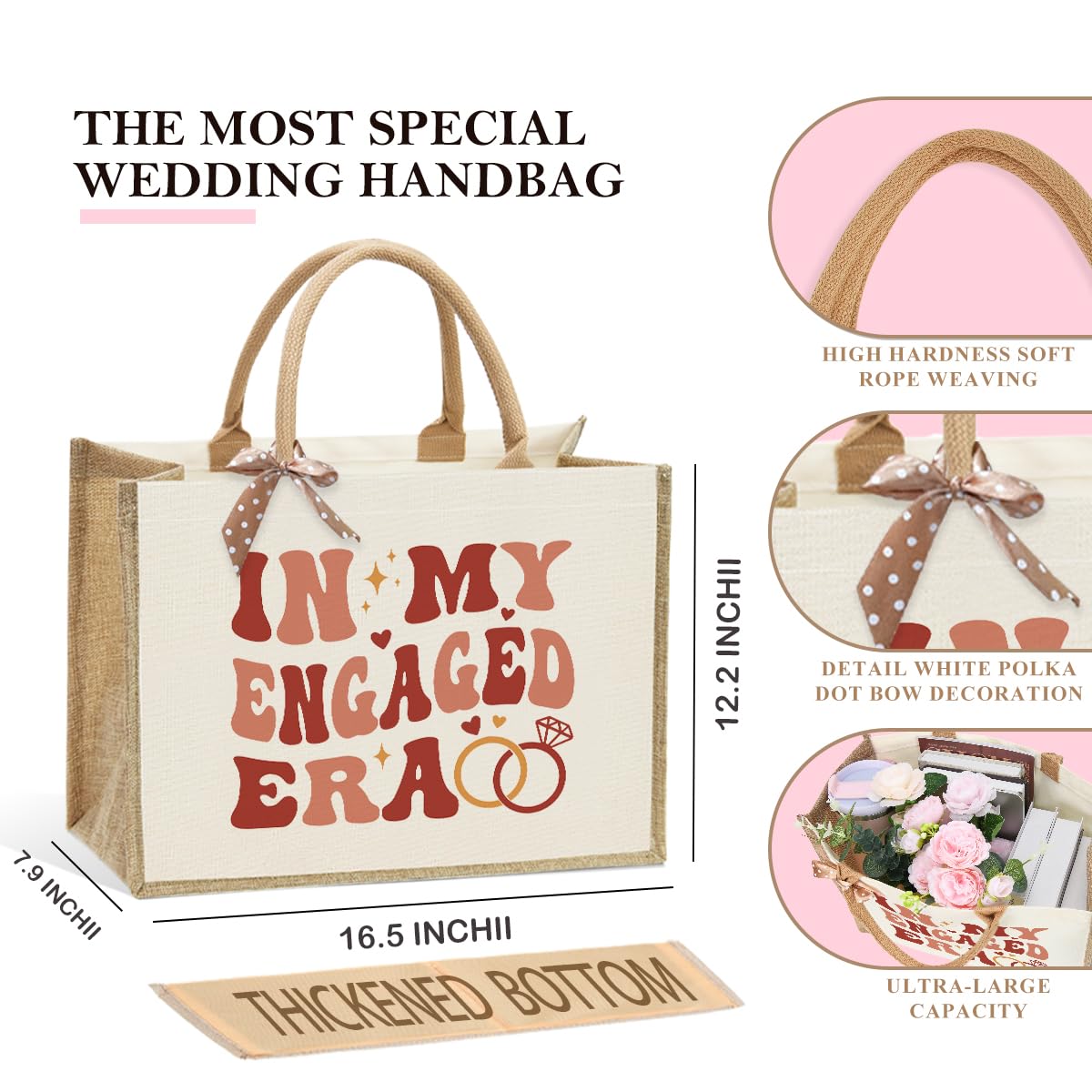 Bride Bag, Bride Gifts, Bridal Shower Gifts, In My Engaged Era, Brides Engagement Canvas Tote Bag, Wedding Bachelorette Honeymoo