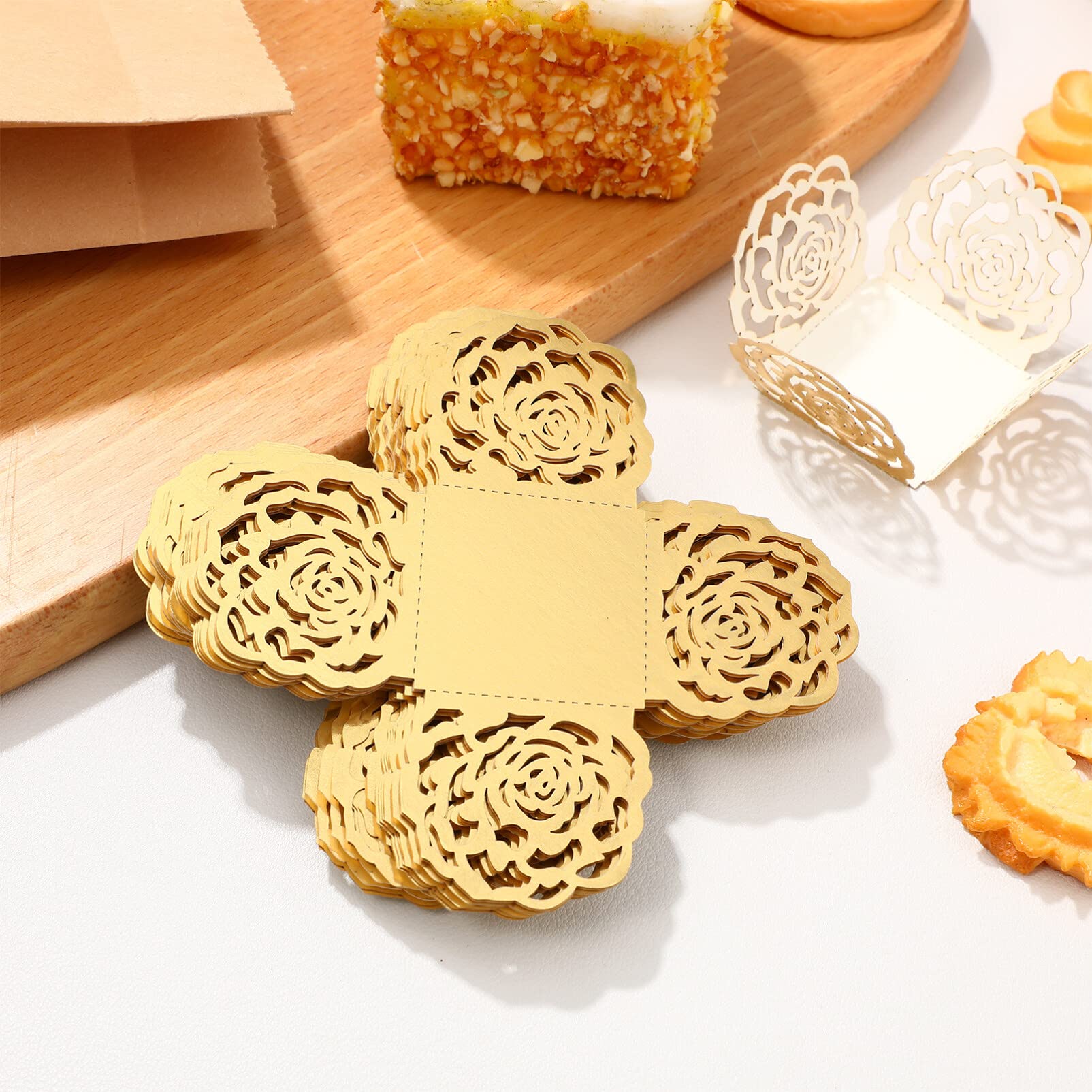 Alipis Truffle Wrappers Paper Candy Cups Gold Rose Truffle Cup Dessert Liners, Square Cupcake Liners Chocolate Baking Paper Cups