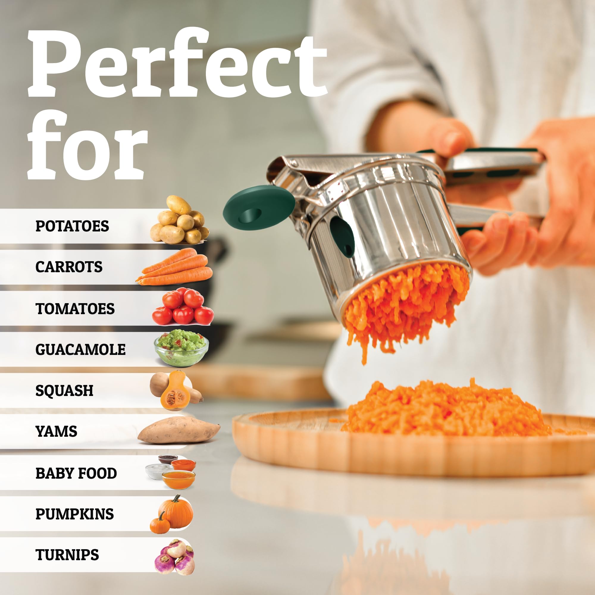 PriorityChef Large 15oz Potato Ricer, Heavy Duty Stainless Steel Potato Masher and Ricer Kitchen Tool, Press and Mash Kitchen Ga