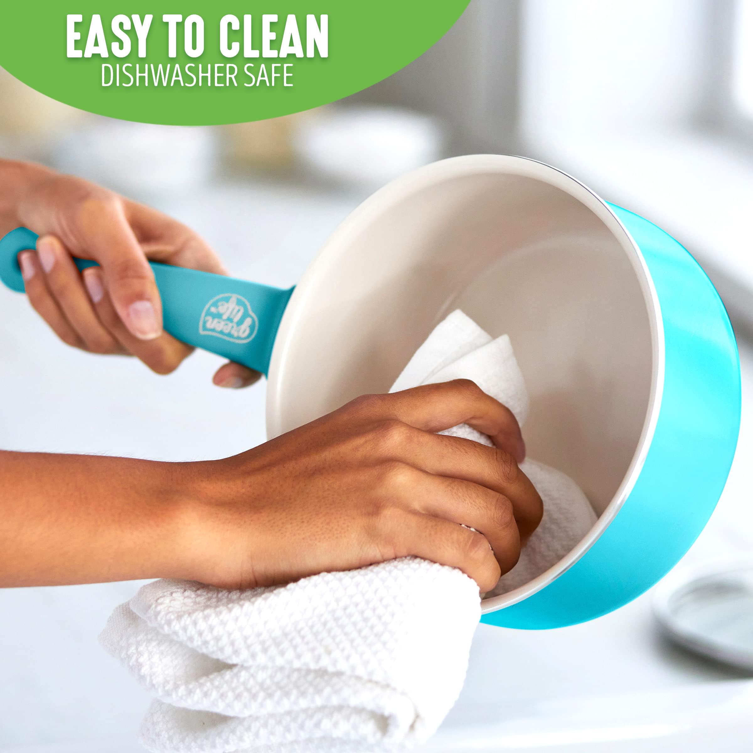 Greenlife Soft Grip Healthy Ceramic Nonstick, 1Qt And 2Qt Saucepan Pot Set With Lids, Pfas-Free, Dishwasher Safe, Caribbean Blue