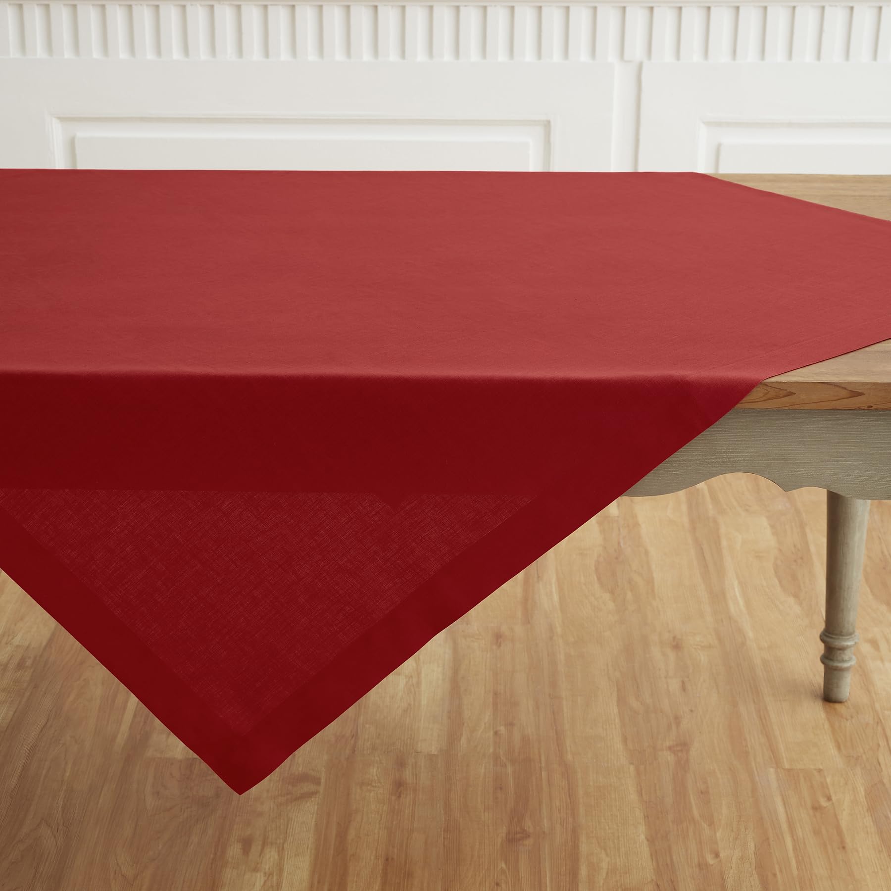 Solino Home Red Linen Square Tablecloth 52"x52" - 100% Pure Linen, Machine Washable, Ideal for Weddings & Spring Events