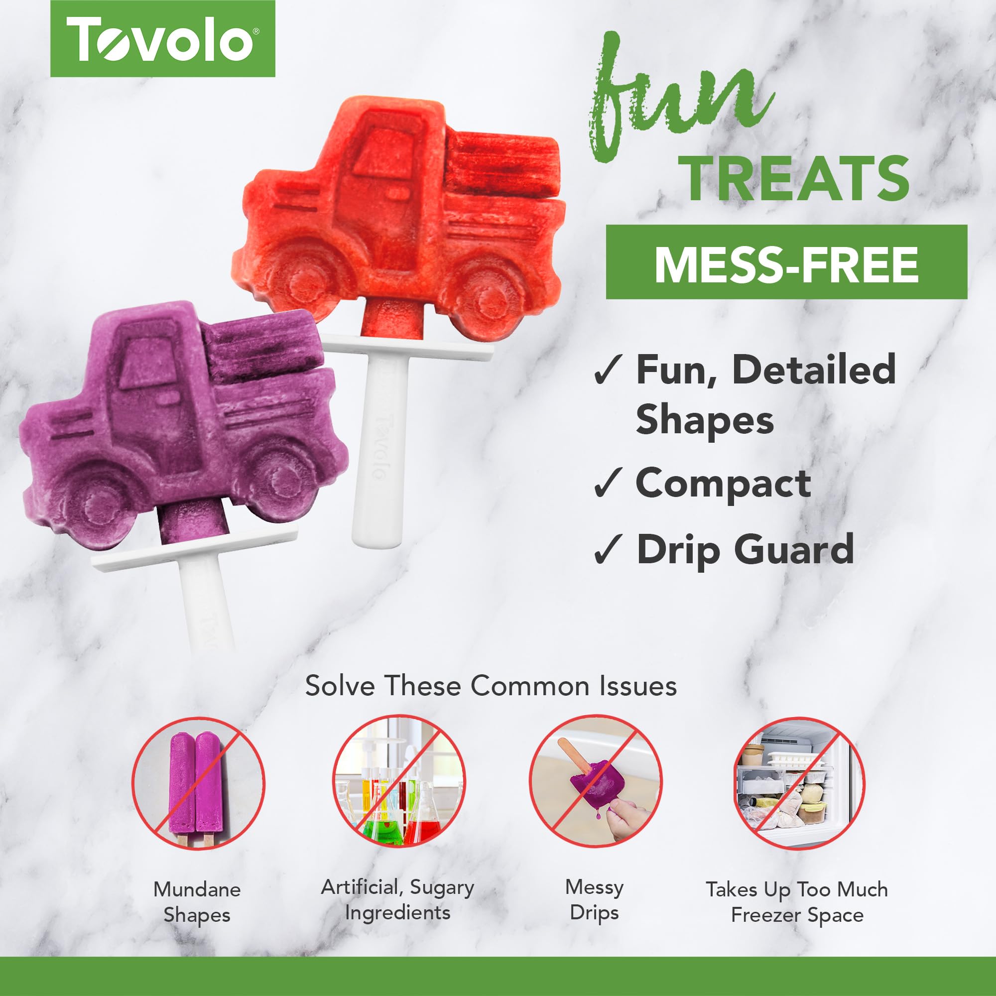 Tovolo Silicone Popsicle Molds With Sticks (4-Pack, Truck) - Reusable Ice Pop Molds For Homemade Flavored Ice Pops & Frozen Snac