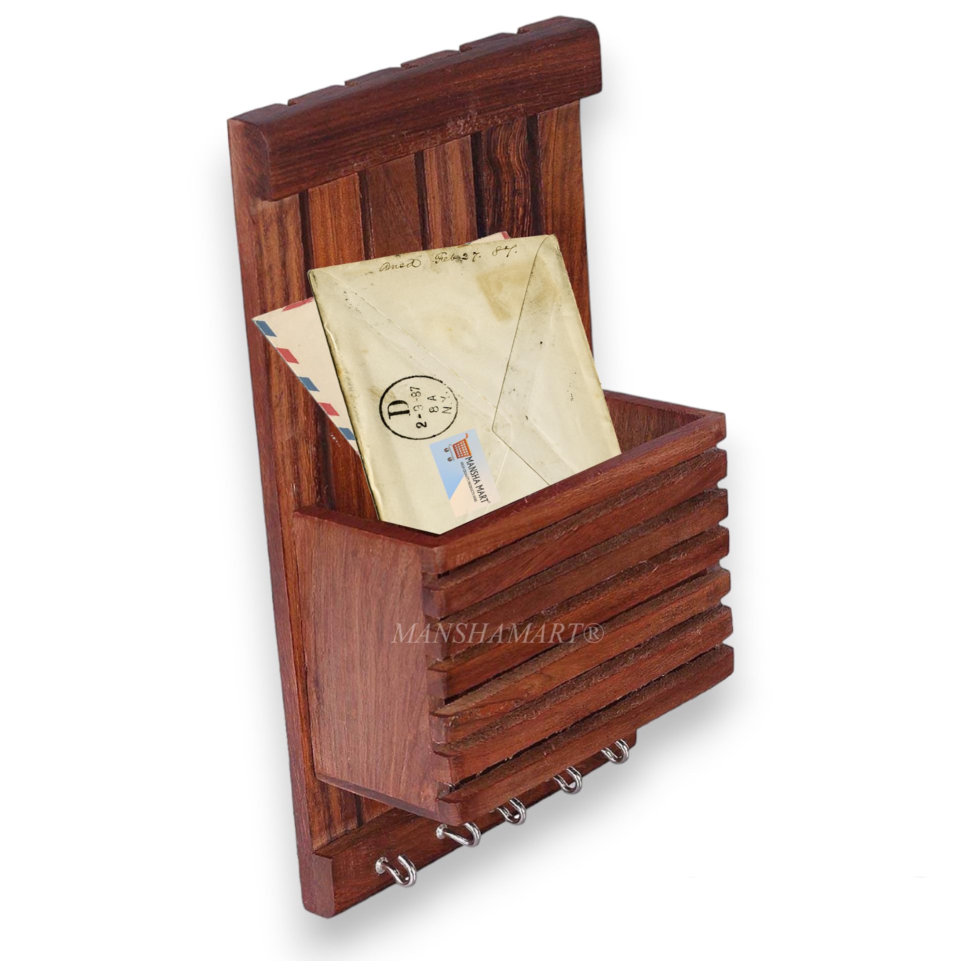 MANSHAMART Wooden Key Holder Wall Hanging Letter Rack Magazine Rack Newspaper Rack Organizer Office Accessories Envelopes Holder