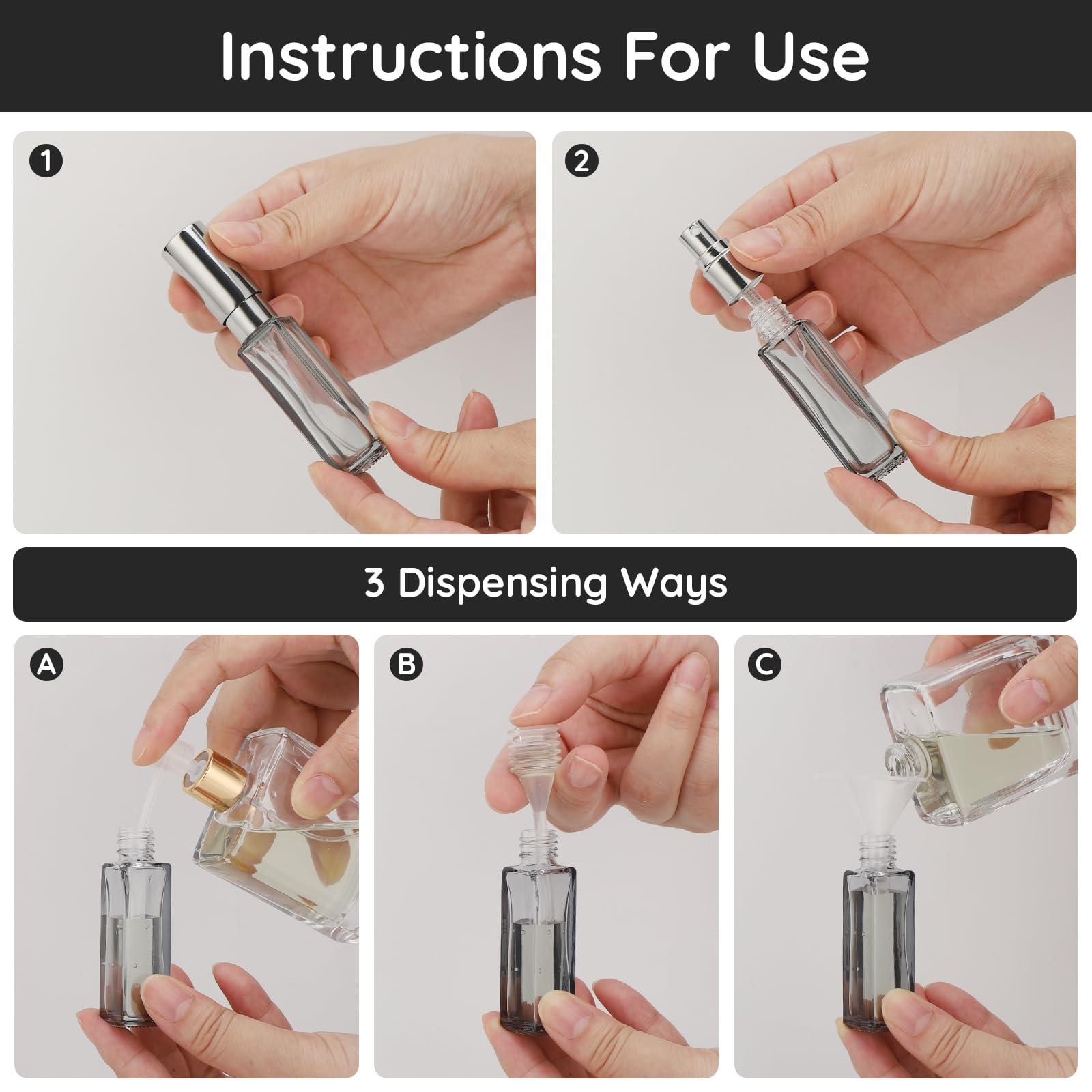 Segbeauty Travel Perfume Bottle Refillable, Empty Mini Portable Perfume Atomizer With Funnel, 5 Set Of 10Ml Glass Spray Bottle F