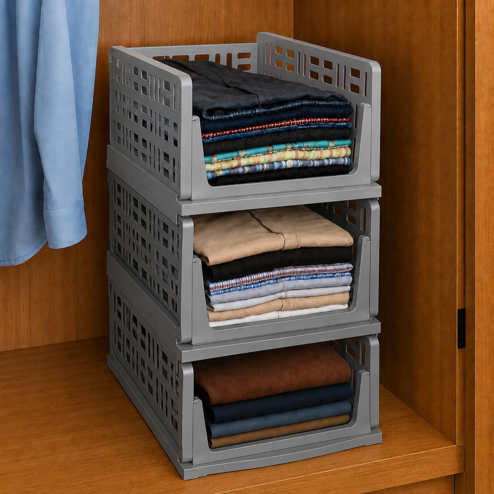 Vivatra Pack Of 3 Foldable Drawer Organizer With Plastic Stackable Storage Boxes For Wardrobe| Multipurpose Space Saving Storage