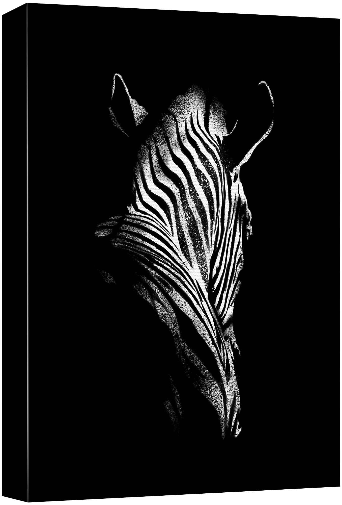 Signford Canvas Print Wall Art Portrait Of Zebra Animals Wildlife Photography Realism Modern Closeup Dramatic Dark Black And Whi