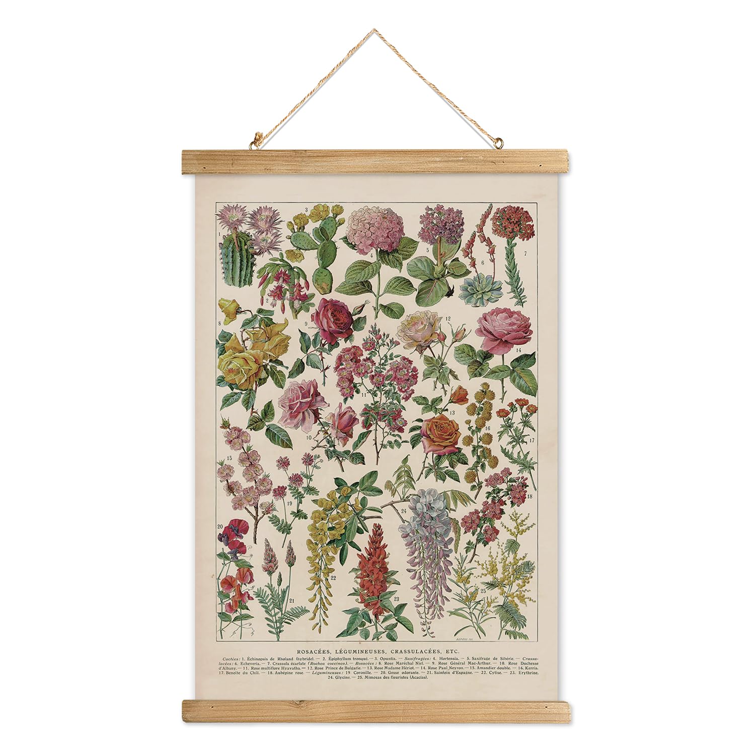 Xiaoaika Vintage Wildflowers Poster Hanger Frame, Retro Style Wall Decor Art Painting, Patterns Are Printed On Linen Without Fad