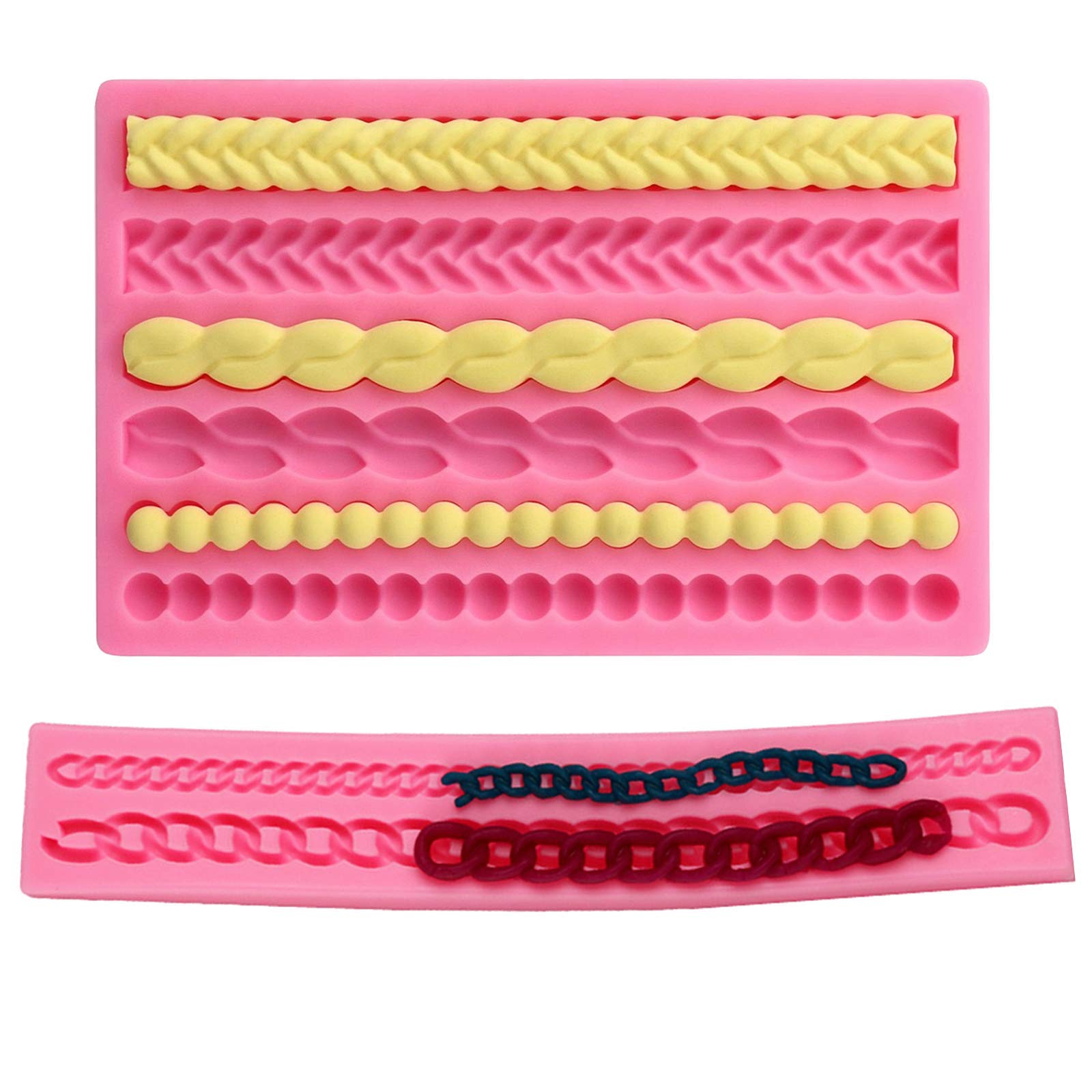 Dd-Life 2-Pack Pie Crust Silicone Molds, Rope Pearl Lace Fondant Mold,Chain Shaped Silicone Fondant Mold For Cake Decorating
