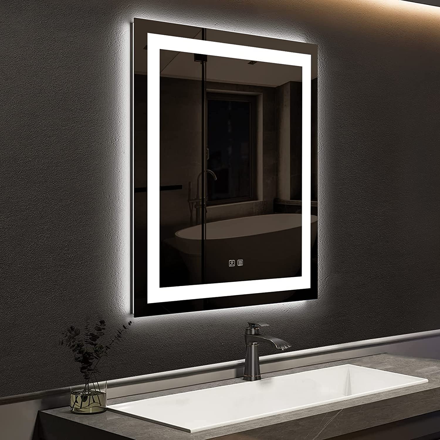 Roomtec 24 X 32 Inches Led Bathroom Mirror With Front And Backlit,Anti-Fog,3 Colors And Dimmable Light(Horizontal/Vertical), Sil