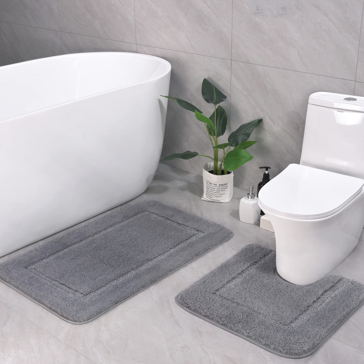 Lochas Bathroom Rug Set Light Grey, Soft Bath Rug Set 2 Piece Set, Toilet Mat U-Shaped 20X20 And 34X20 Bathroom Rugs, Quickly Dr