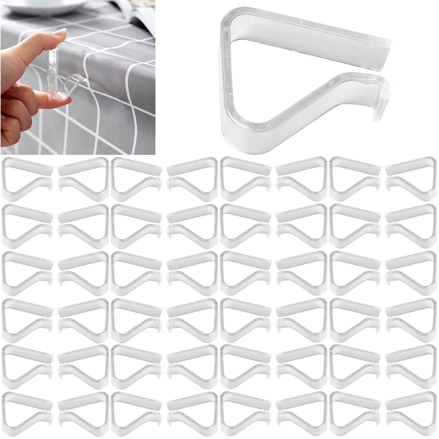 48 Pieces Transparent Clear Tablecloth Clips, Plastic Table Cloth Clips,Windproof Table Cover Holder Clamps,Table Cloth Holder f