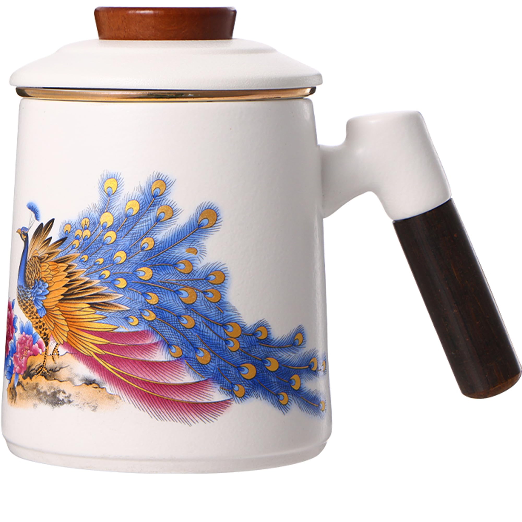 Aspirex HK Ceramic Tea Infuser Cup with Lid,Loose Leaf Tea Mug,Peacock
