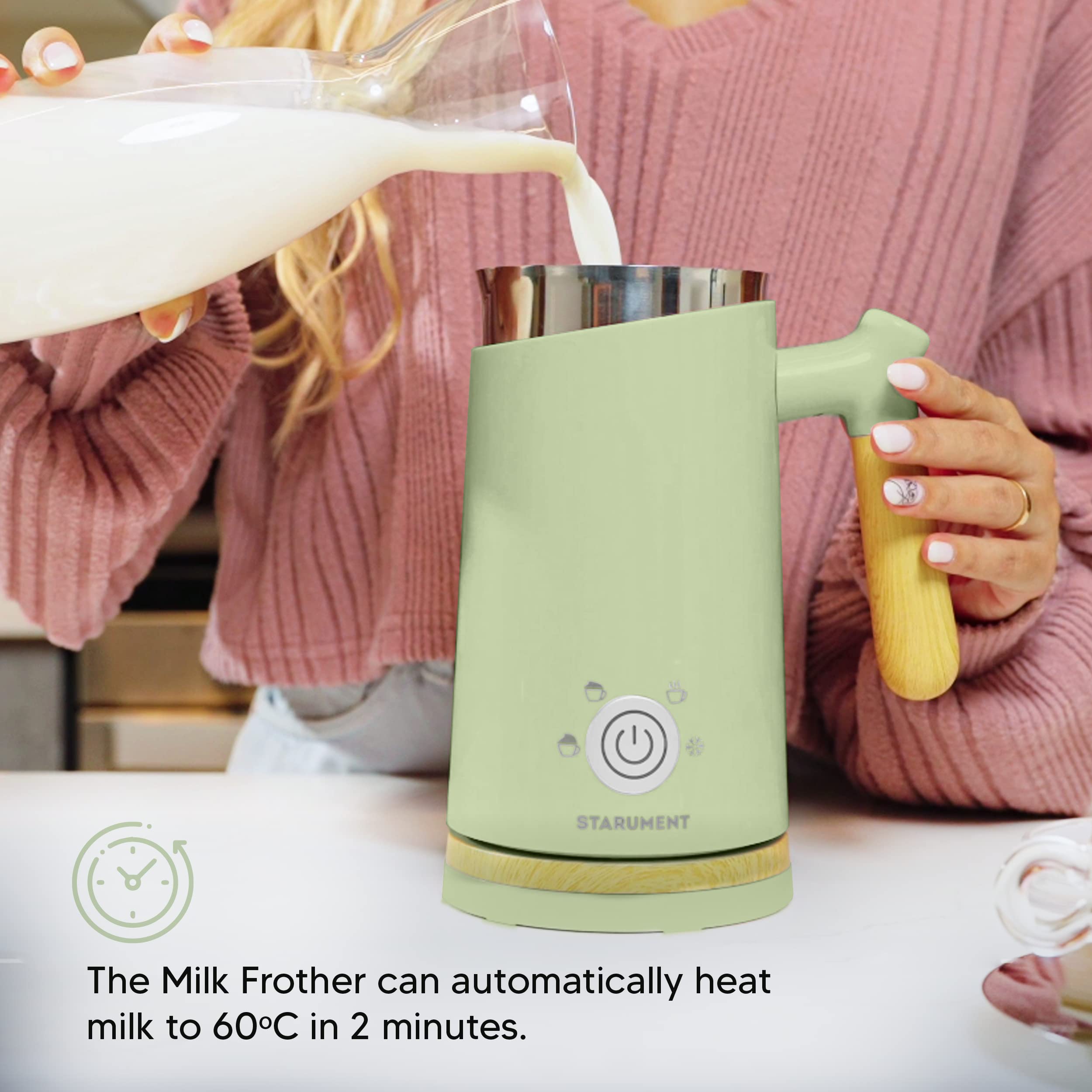 Starument Electric Milk Steamer & Frother - Automatic Foamer & Heater For Coffee Drinks - 4 Settings For Cold, Airy, Dense Foam