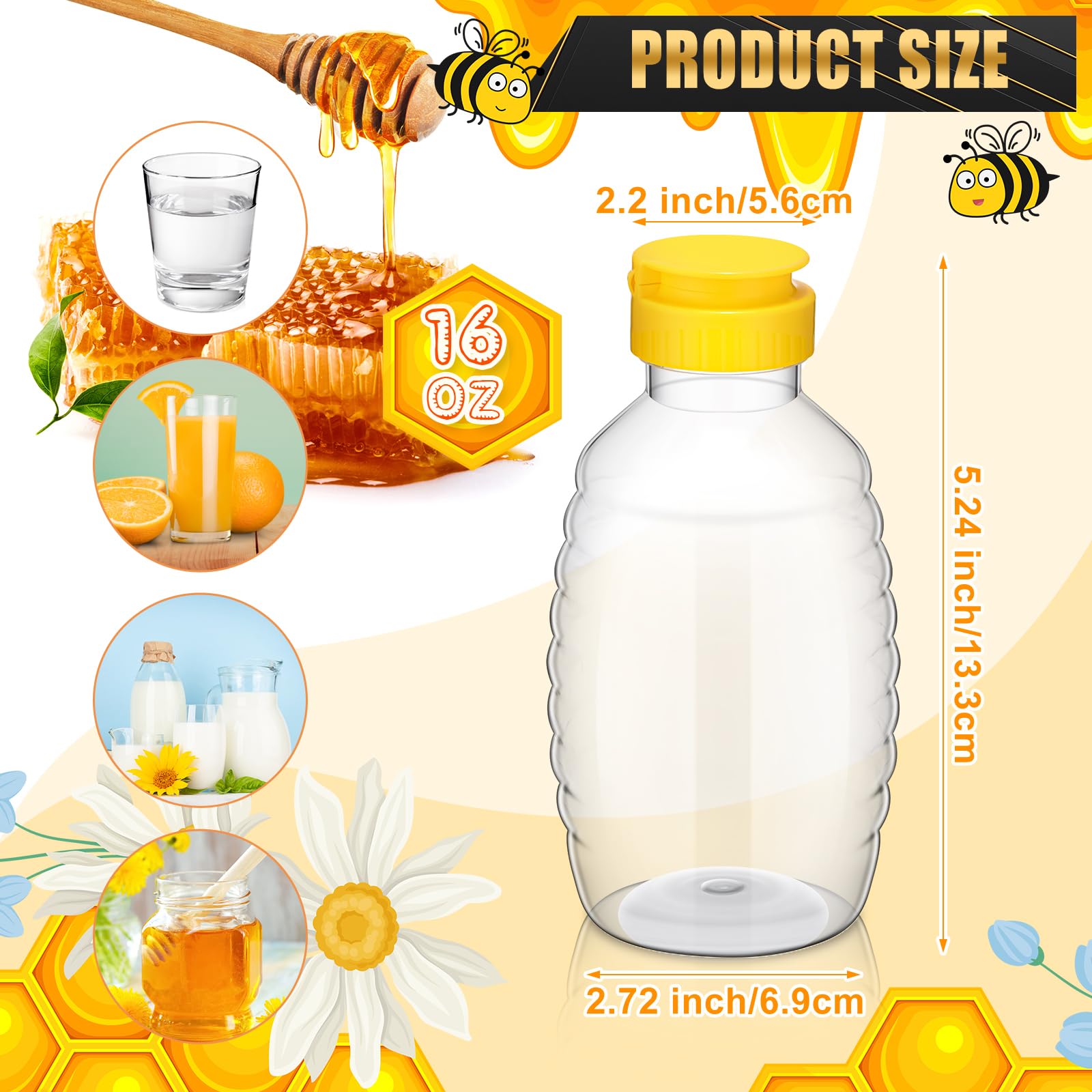 Tioncy 120 Pcs Clear Plastic Honey Bottles 16 Oz Honey Jars With Lids Honey Bottle Containers Empty Honey Bear Bottle Squeeze Ho