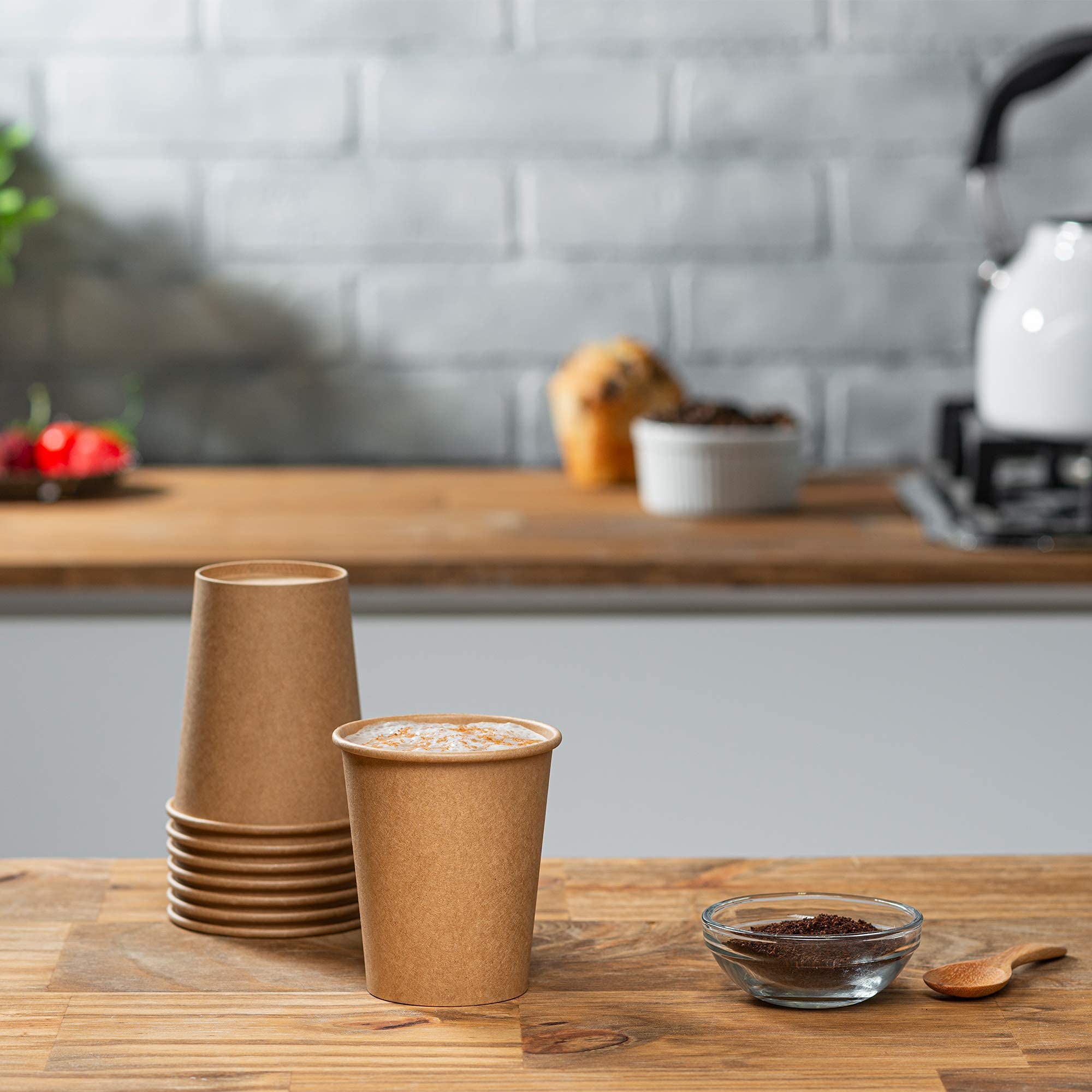 [300 Pack] 8 oz. Kraft Paper Hot Coffee Cups - Unbleached