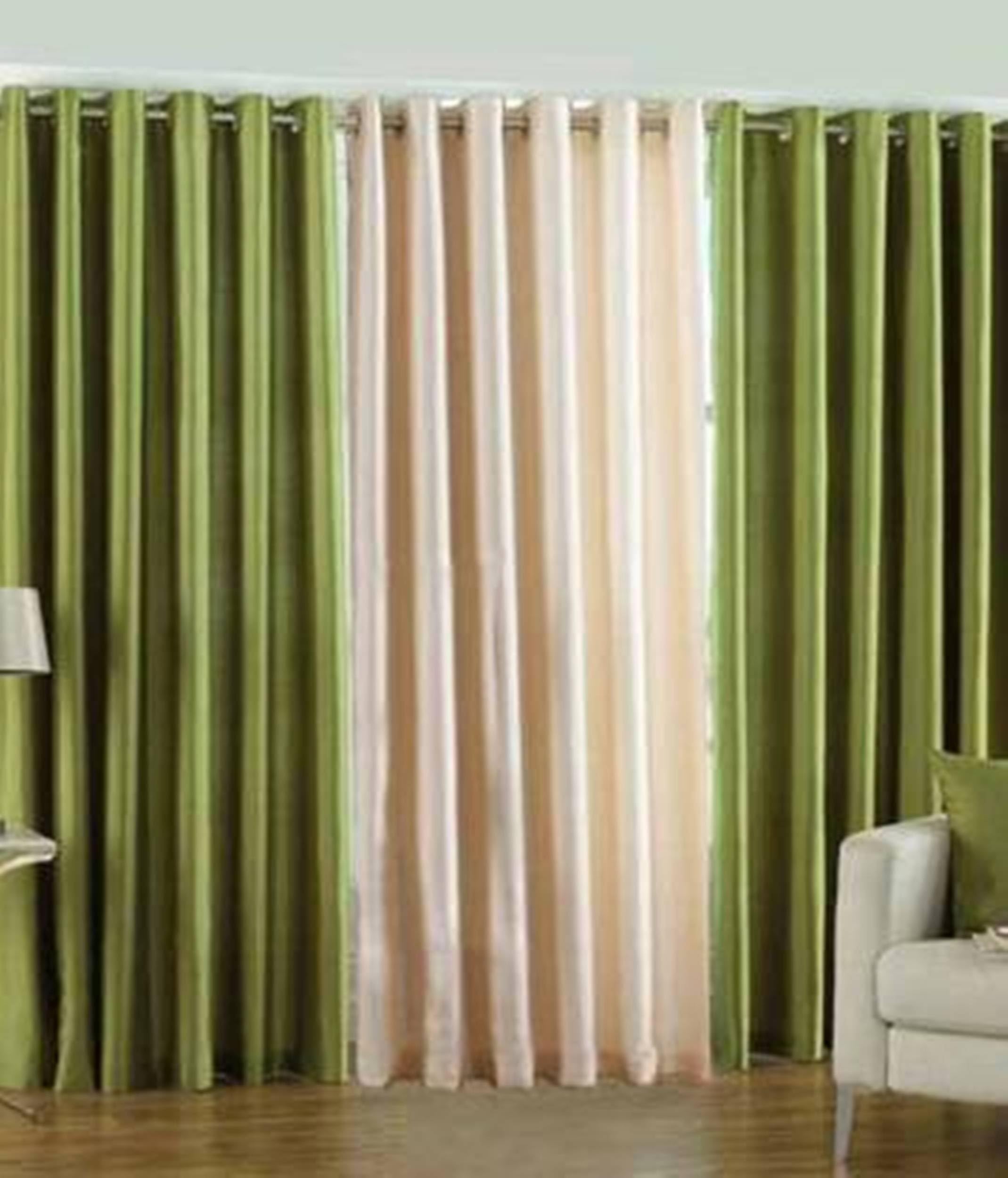 Galaxy Home Decor Solid Plain Curtains for Long Door 10 Feet, Pack of 3, Green & Cream