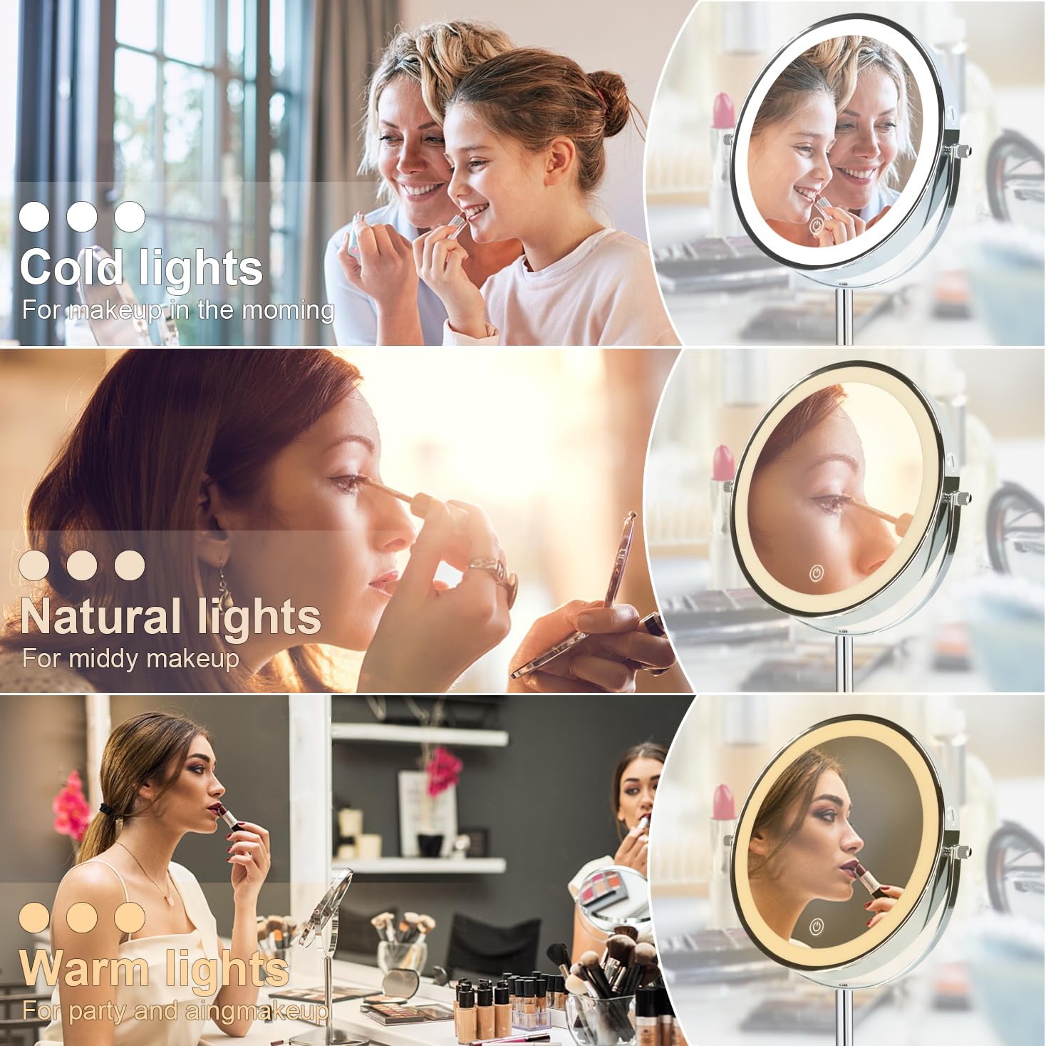 Makeup Mirror With Light, 8 Inch Rechargeable 1X 10X Magnifying Mirror With Lights, Lighted Vanity Mirror With Magnification, Do