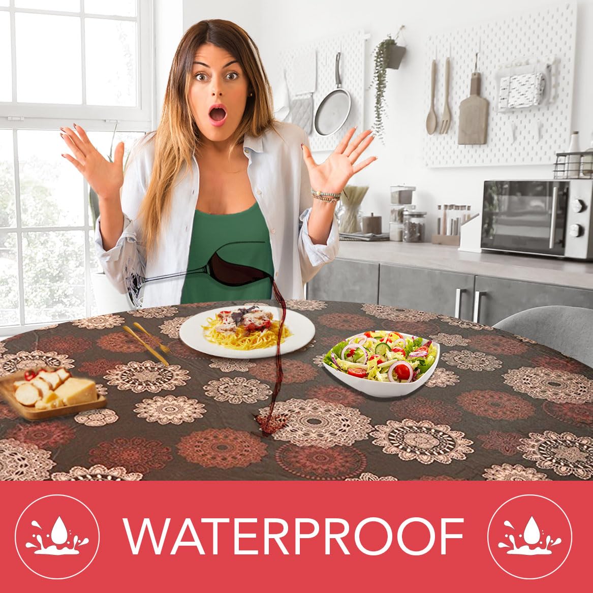 Laminet Elastic Fitted Table Cover - Medallion - Large Round - Fits Tables Up To 45 - 56    Diameter