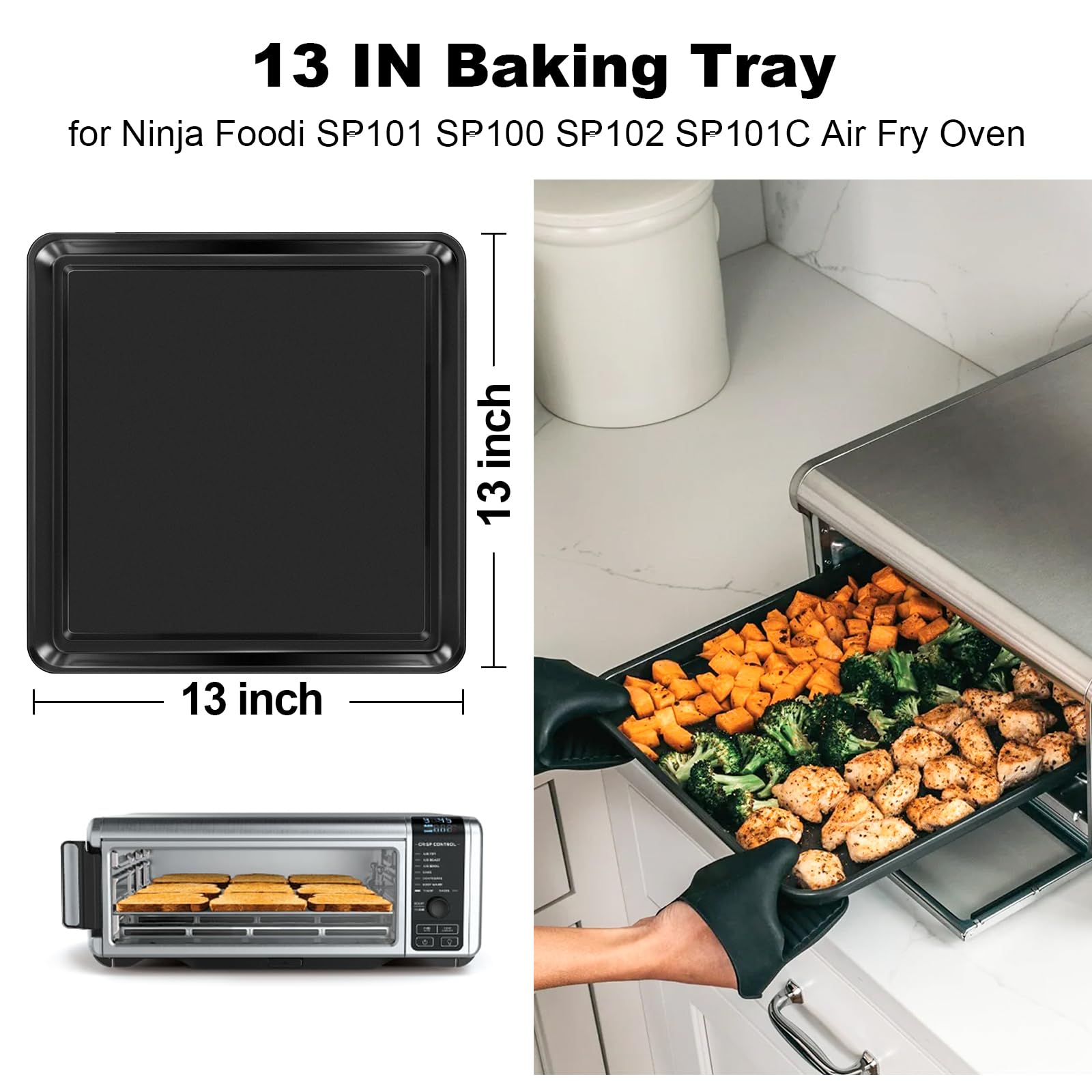 DEMEDO 13 Inch Baking Sheet - Stainless Steel Replacement Pan for Ninja Foodi SP101 Air Fryer Oven