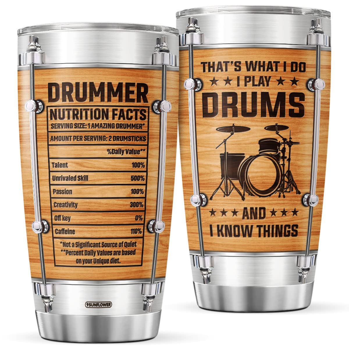 9Sunflower Drummer 20Oz Coffee Tumbler Birthday Gifts For Men Boys Kids Friends Adults Inspirational Quotes Large Travel Mug Wit