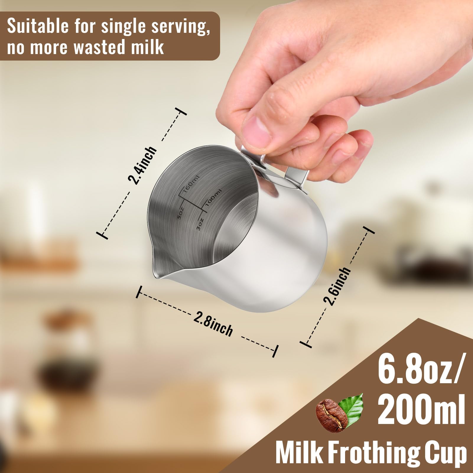 Hulisen Milk Frothing Pitcher, 6.8Oz/200Ml Stainless Steel Milk Frother Cup, Milk Steaming Pitcher, Small Milk Pitcher For Espre