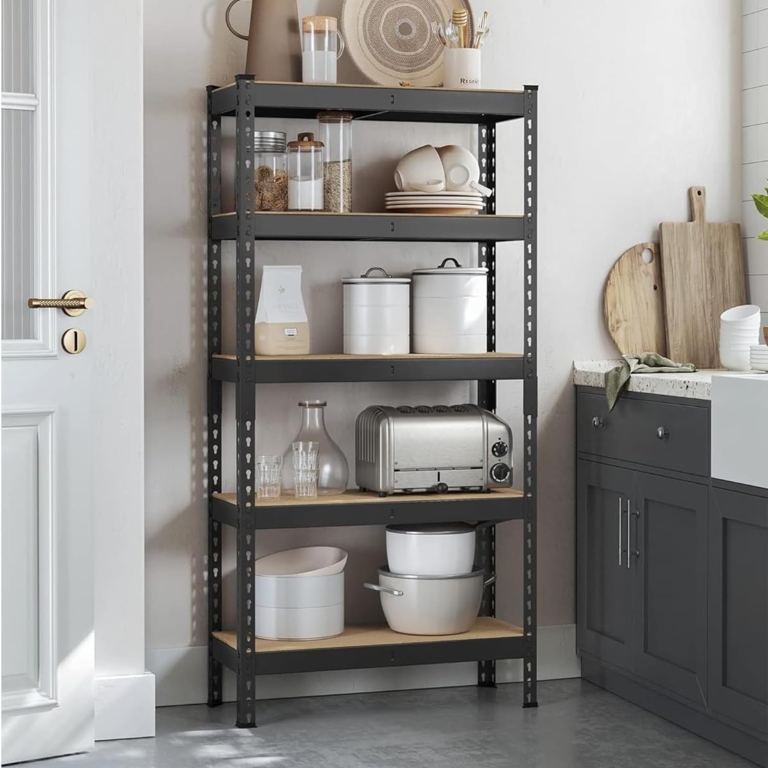 Homifly 5 Tier Boltless Rack For Storage/60X24X12 Inch Adjustable Metal Shelf/Multipurpose Shelves With Wooden Plank/Industrial 