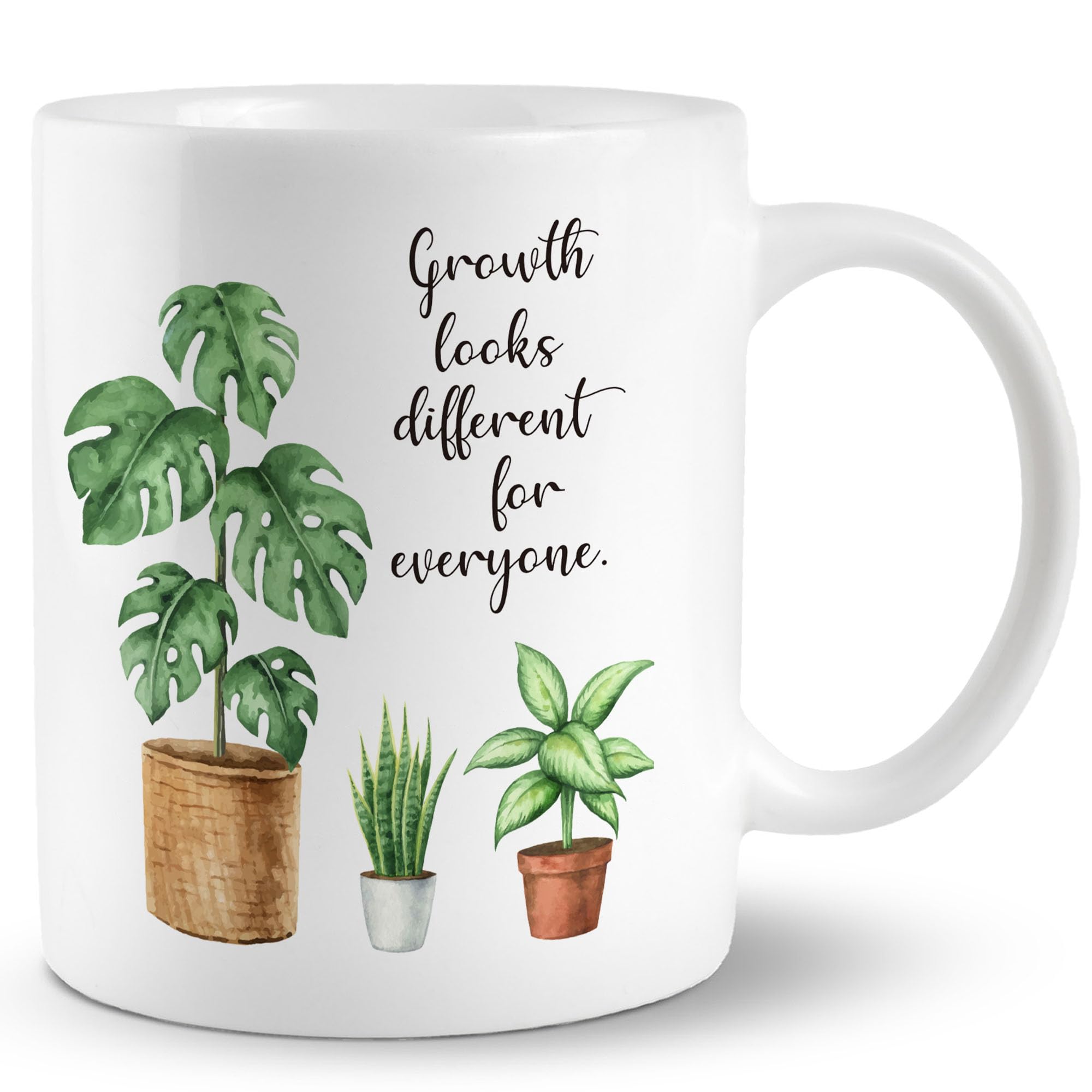 JRTW Inspirational Botanicals Mug, Growth Looks Different for Everyone Coffee Cups Ceramic, Motivational Plant Lover Self Care G