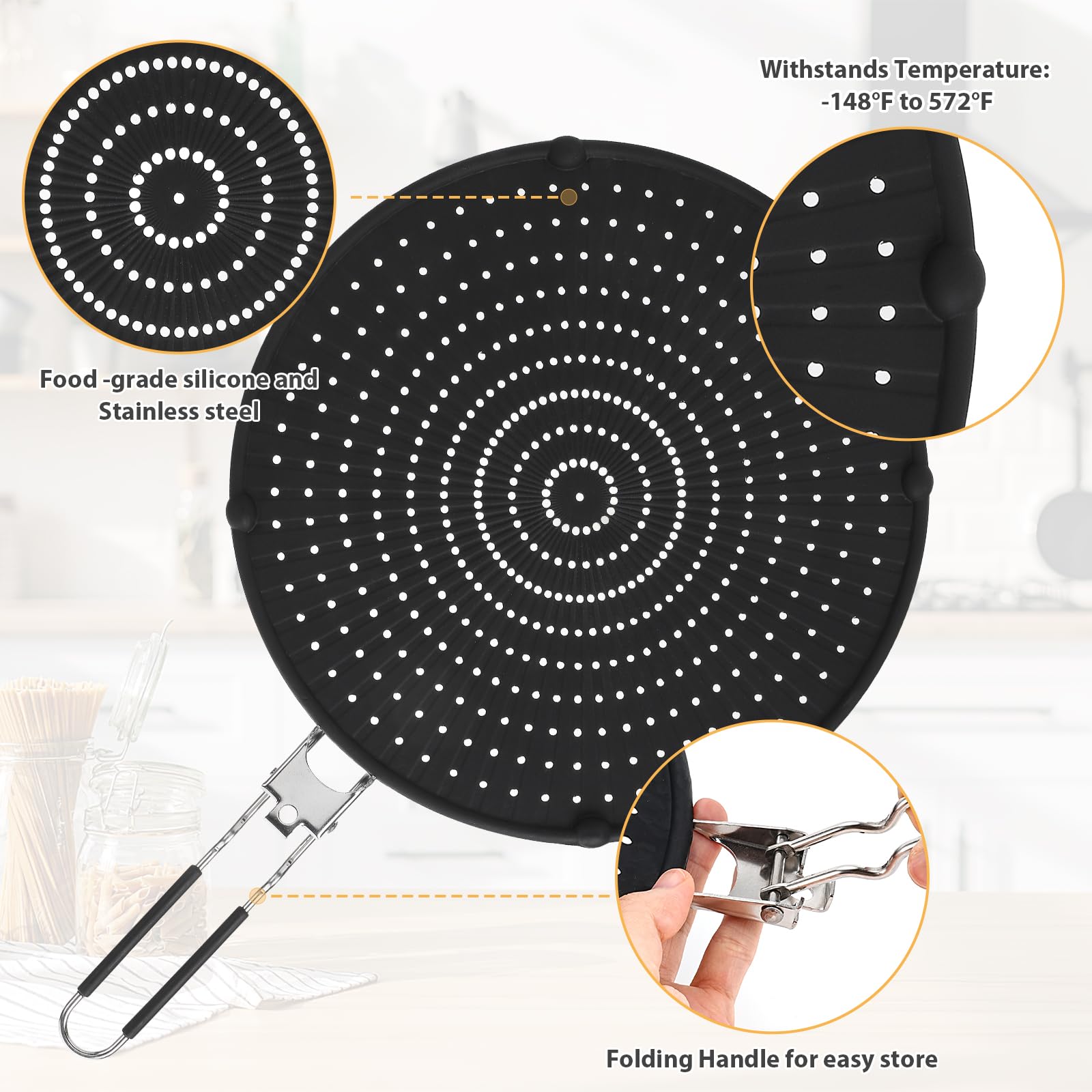 11 Inch Splash Guard For Frying Pan - Silicone Grease Splatter Screen For Frying Pan Stove Top, Heat Resistant Multi-Use Frying