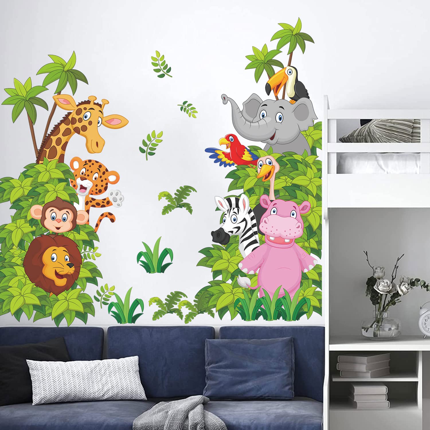 Supzone Jungle Animal Wall Stickers Cartoon Animal Wall Decal Elephant Lion Zebra Wall Art Sticker For Kids Baby Nursery Bedroom