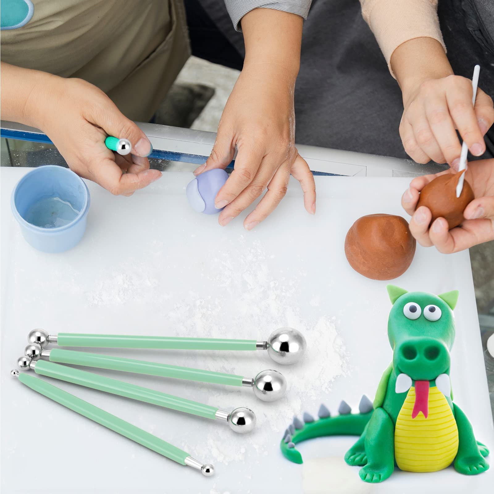 Ailaxq Cake Decorating Metal ball Fondant Tool  Fondant Cake Pan Flower Decorating Clay Flower Sugar Craft Ball Model DIY Tool (Light green)