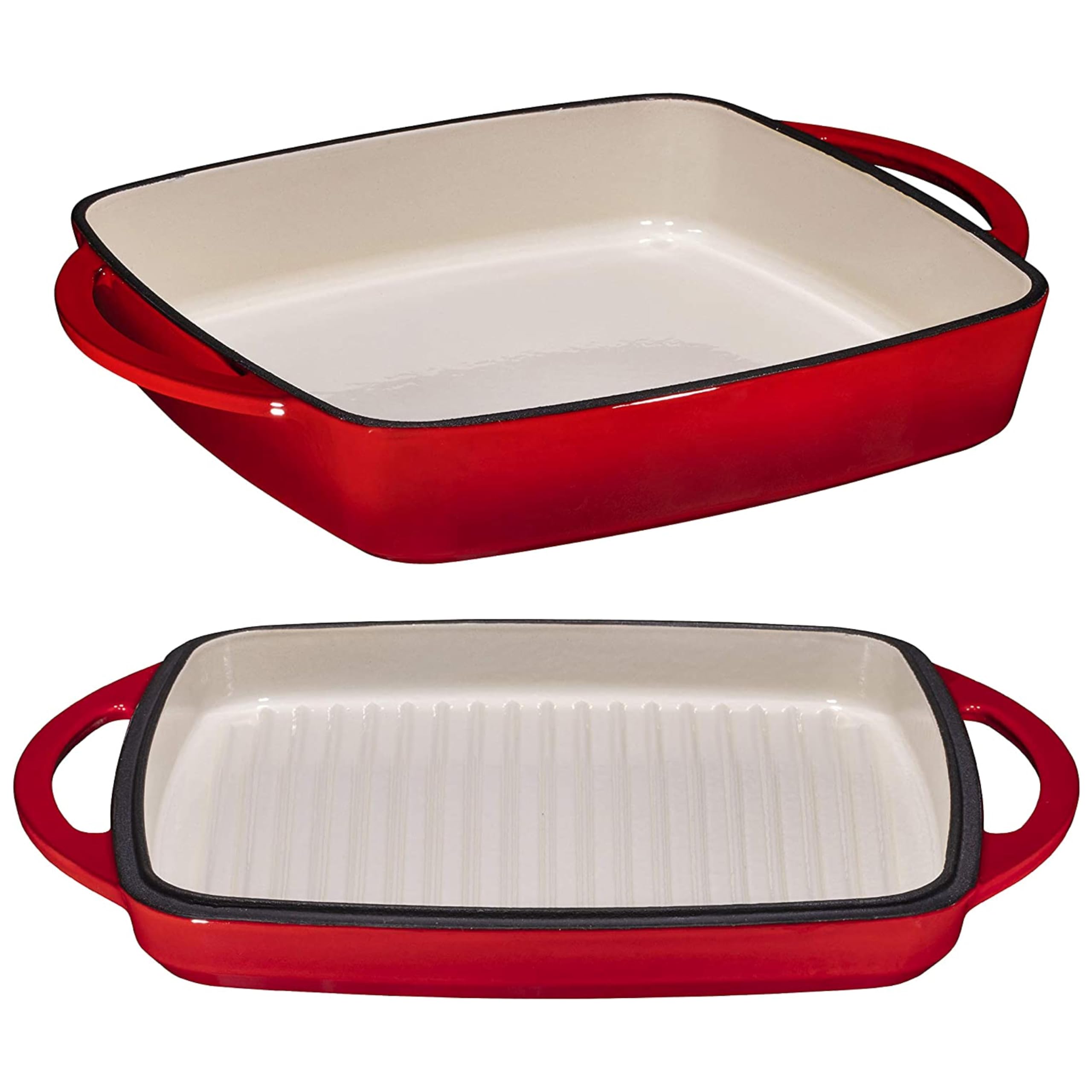Bruntmor 2-In-1 Square Enameled Cast Iron Dutch Oven Baking Pan And Gridle Lid With Dual Handles, Cast Iron Skillet Lid, Coating