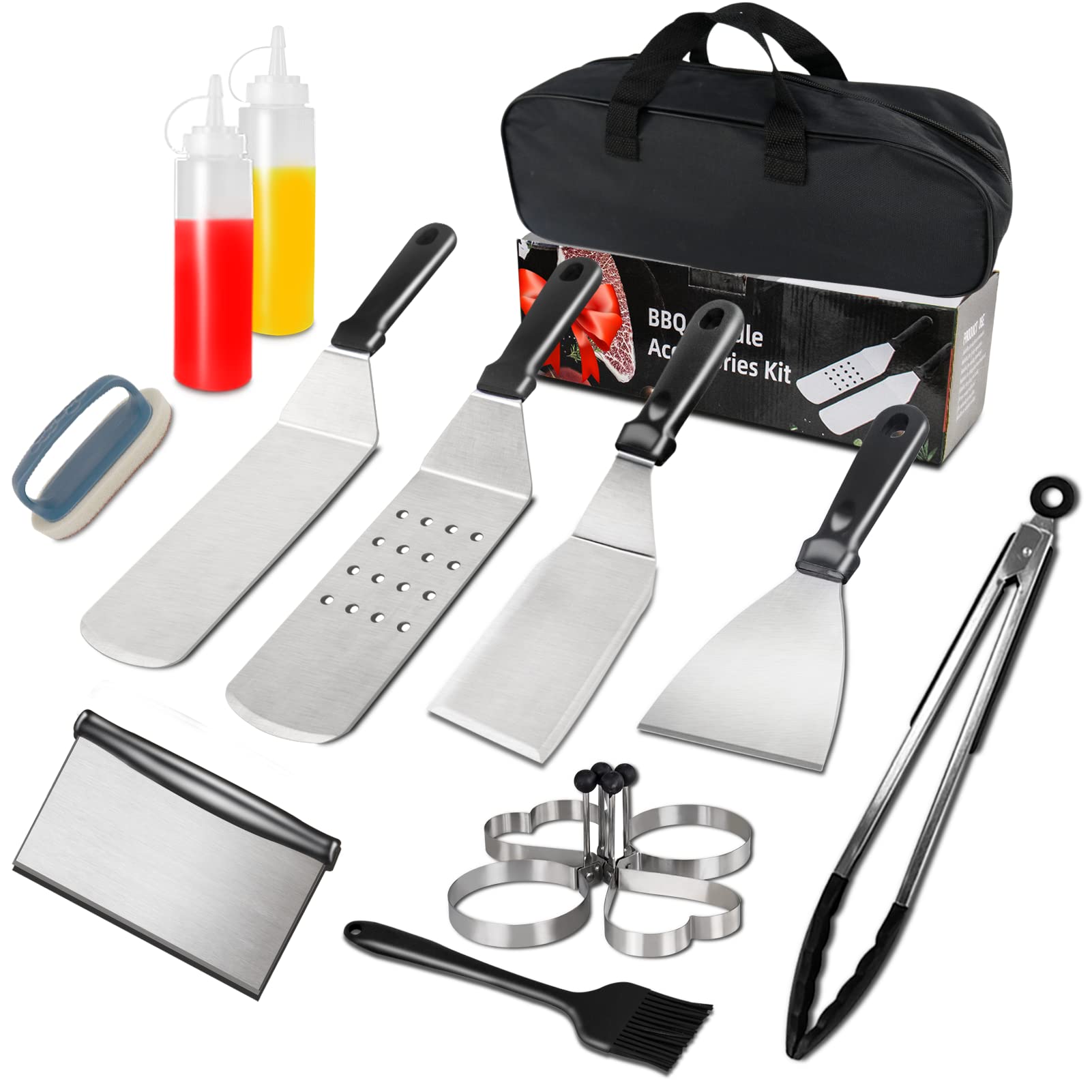 Blackstone Griddle Accessories, 15Pcs Grill Accessories Kit For Blackstone And Camp Chef, Grill Kit With Brush, Spatula, Tongs,