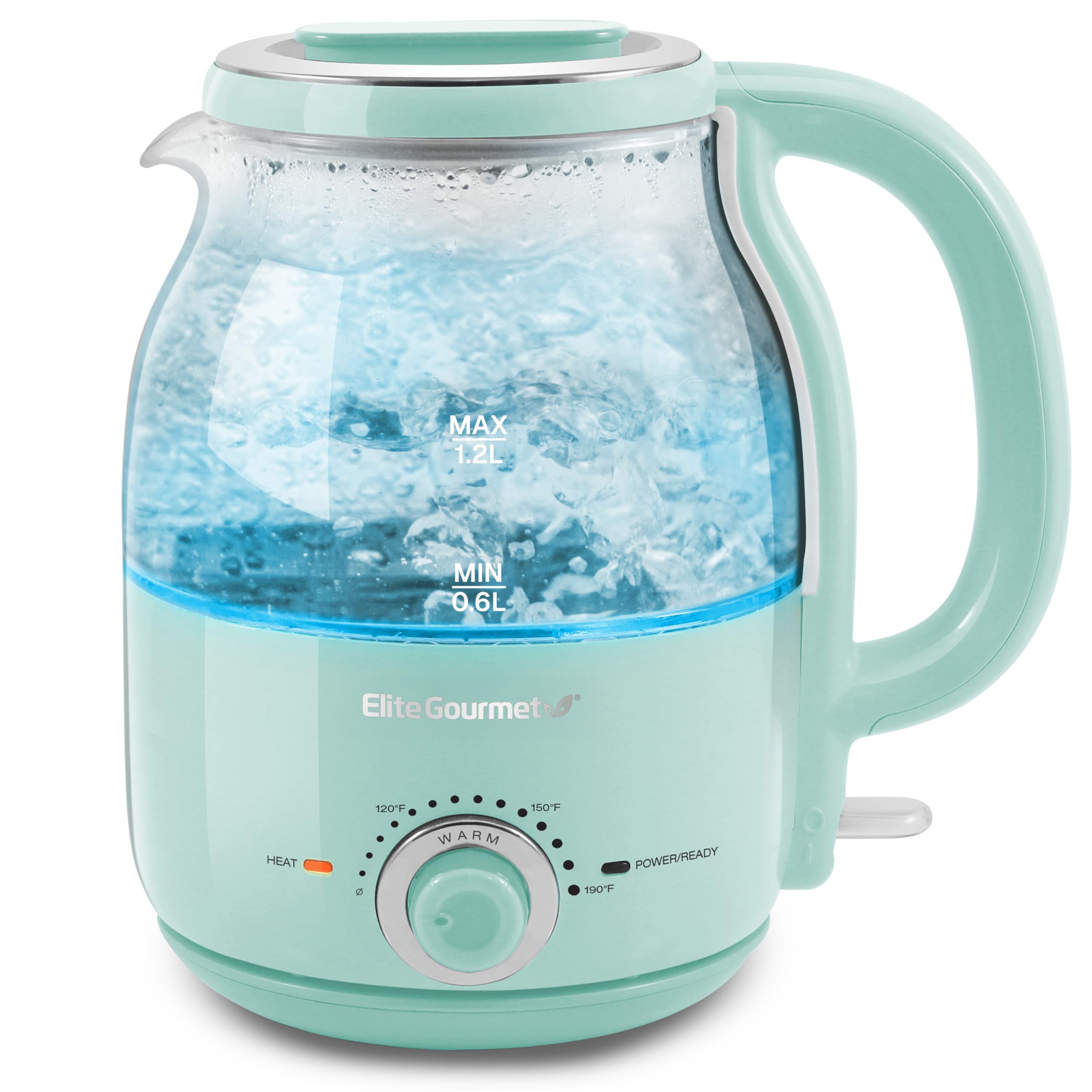 Elite Gourmet Ekt1220M 1.2L Electric Bpa-Free 1200W Glass Kettle, Temperature Dial Keep Warm Function, Cordless 360 Base, Blue L