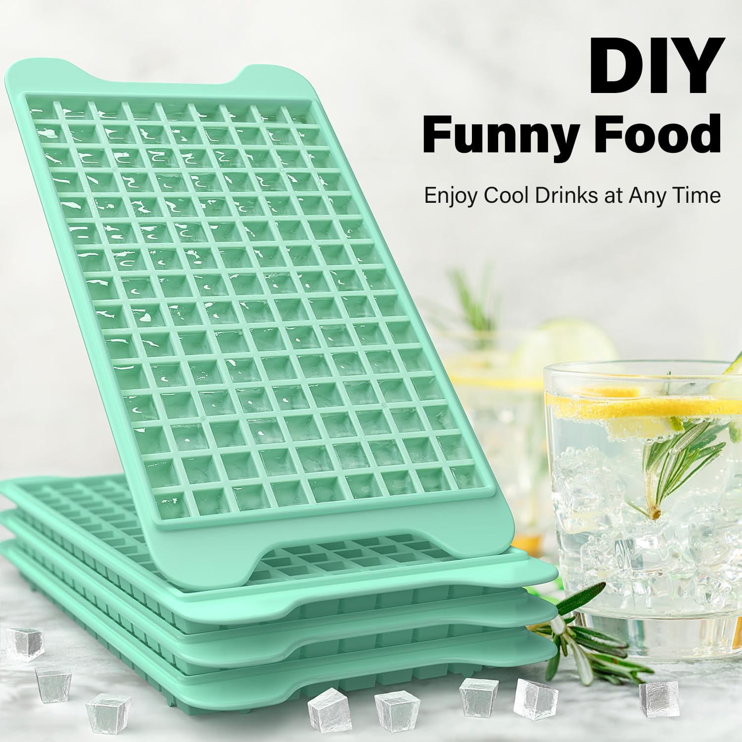 Mini Ice Cube Tray For Freezer: Fddbi Small Ice Trays For Freezer With Bin - 135  4Pcs Easy Release Nugget Ice Tray - Crushed Ic