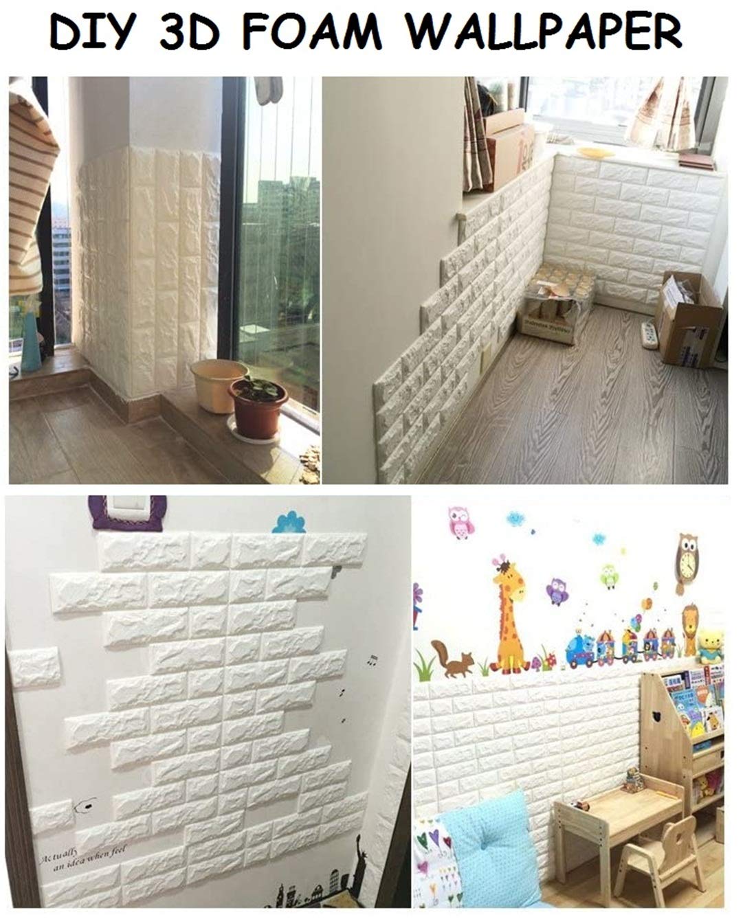 Lukzer 50PCs Self-Adhesive 3D PE Foam Brick Waterproof Wallpaper Wall Sticker/Living Room Office Balcony Home Restaurant Bar Hot