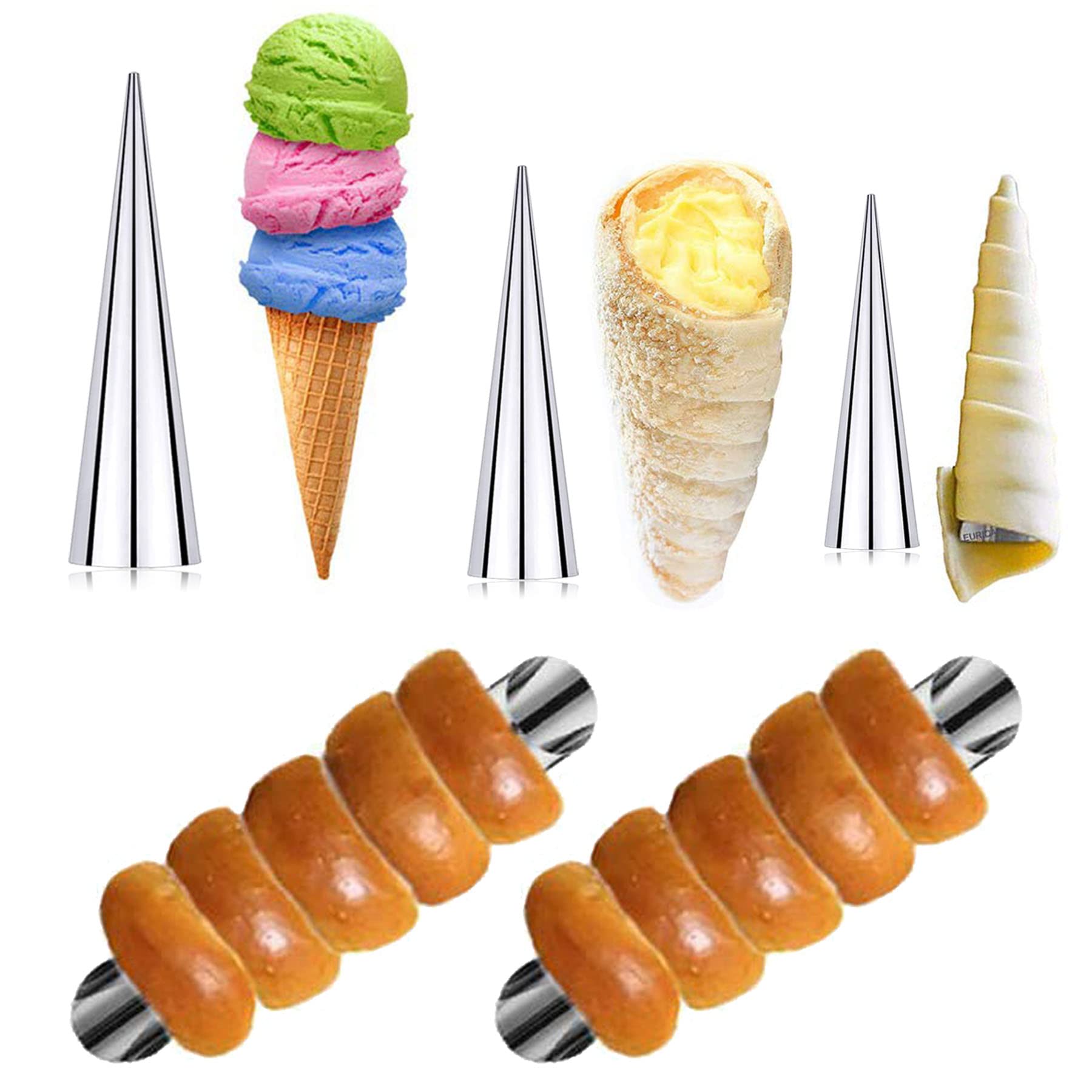 Woohome 37 Pcs Cannoli Tubes Puff Nozzle Set, Stainless Steel Cannoli Forms Cream Horn Molds Piping Puff Nozzle, Croissant Mold
