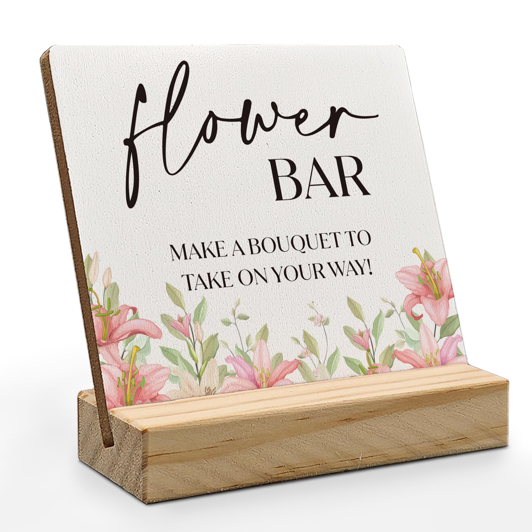 ANlANG Flower Bar Sign, Flower Bar Desk Decor, Bridal Shower Sign Wood Plaque, Wedding flowers, WeddingAccessories for Reception
