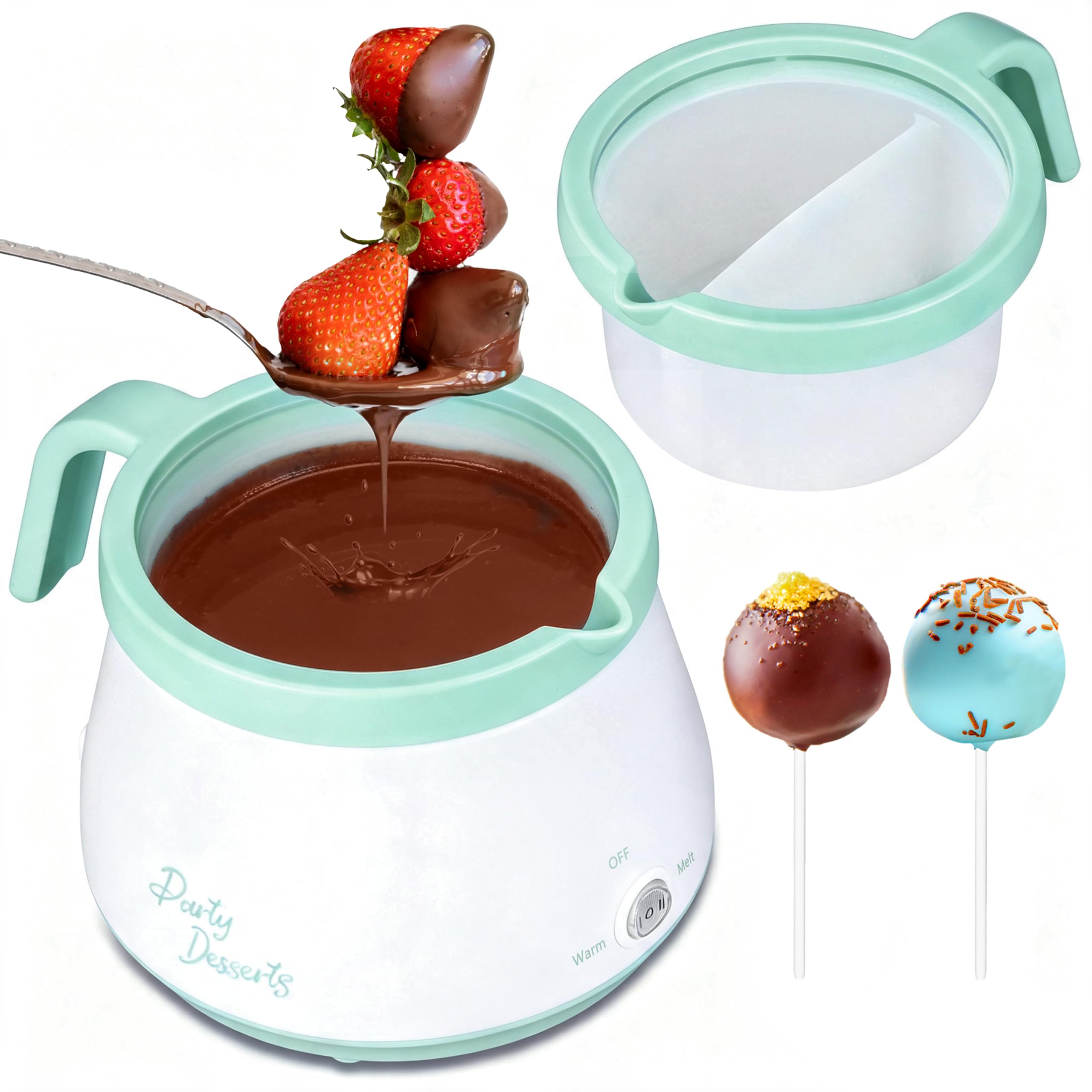 Party Desserts Candy and Chocolate Melting Pot with 2 Pots, Mini Electric Fondue Pot, Melts Candy Chocolate in a Couple of Minut
