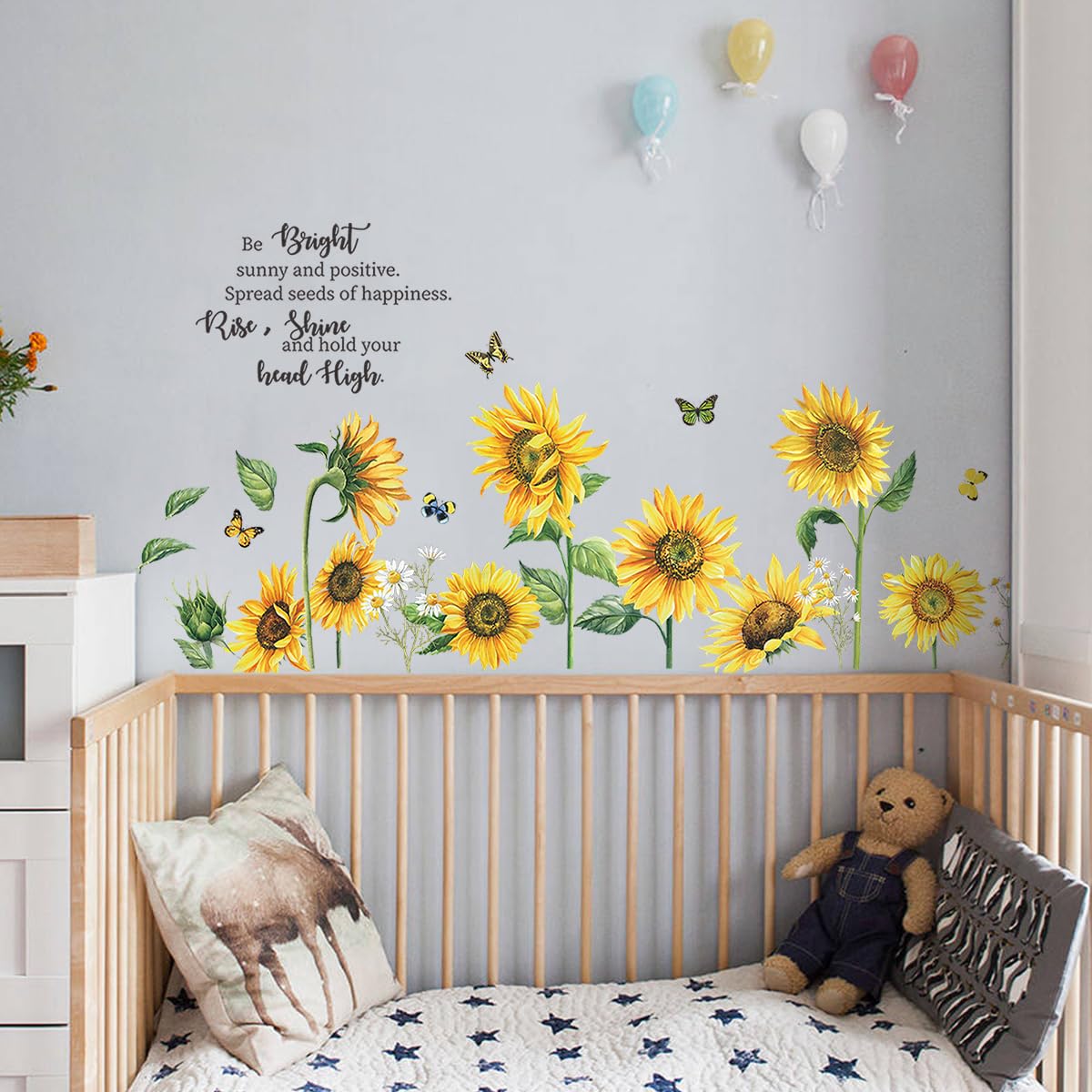 Sunflower Wall Stickers, Holengs Inspirational Quotes Sunflower Wall Decals, Sunflower Yellow Flowers Butterfly Garden Diy Art W